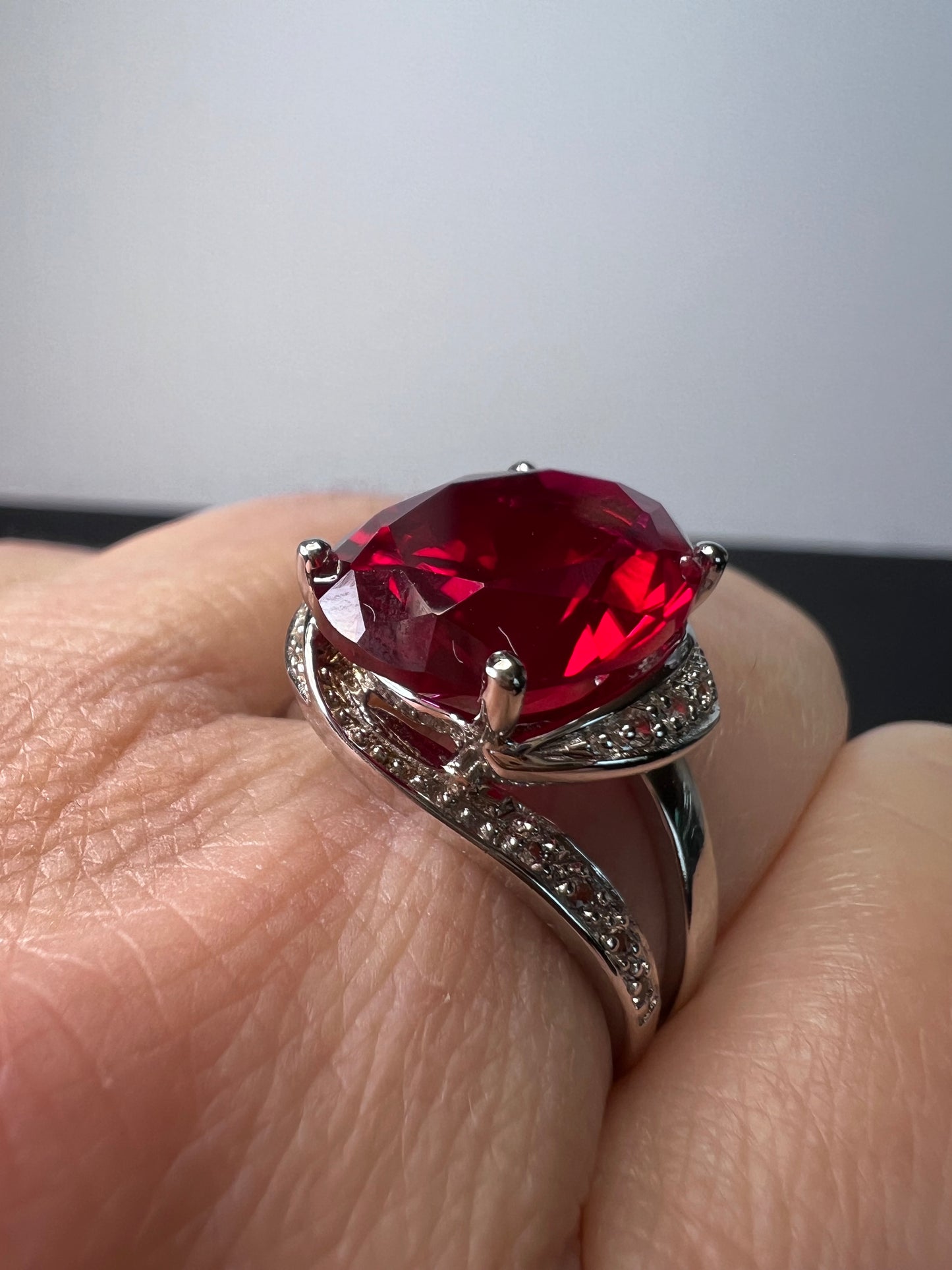 Lab created ruby cocktail ring in sterling silver size 9