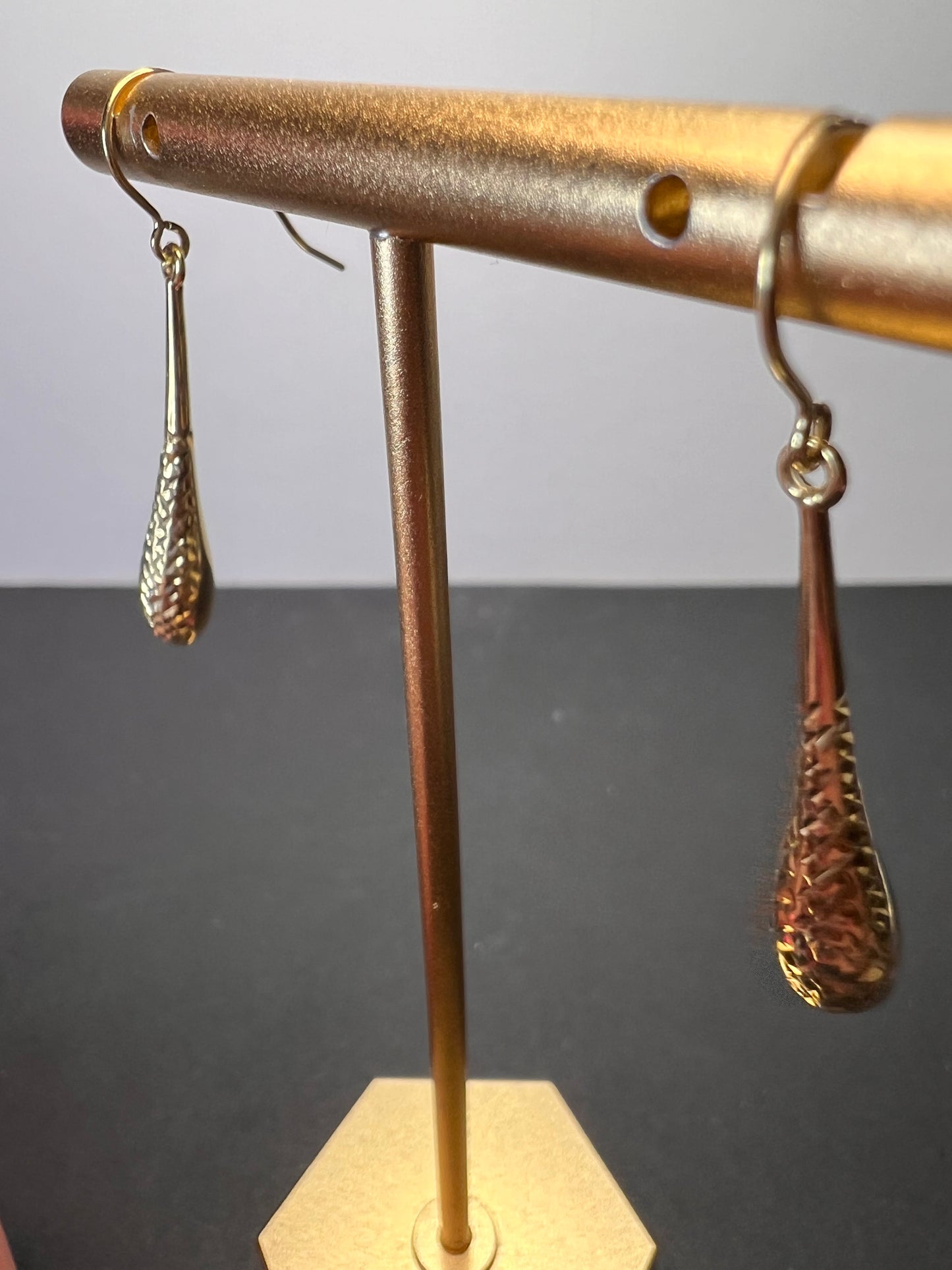 Turkish 10k yellow gold diamond cut teardrop earrings