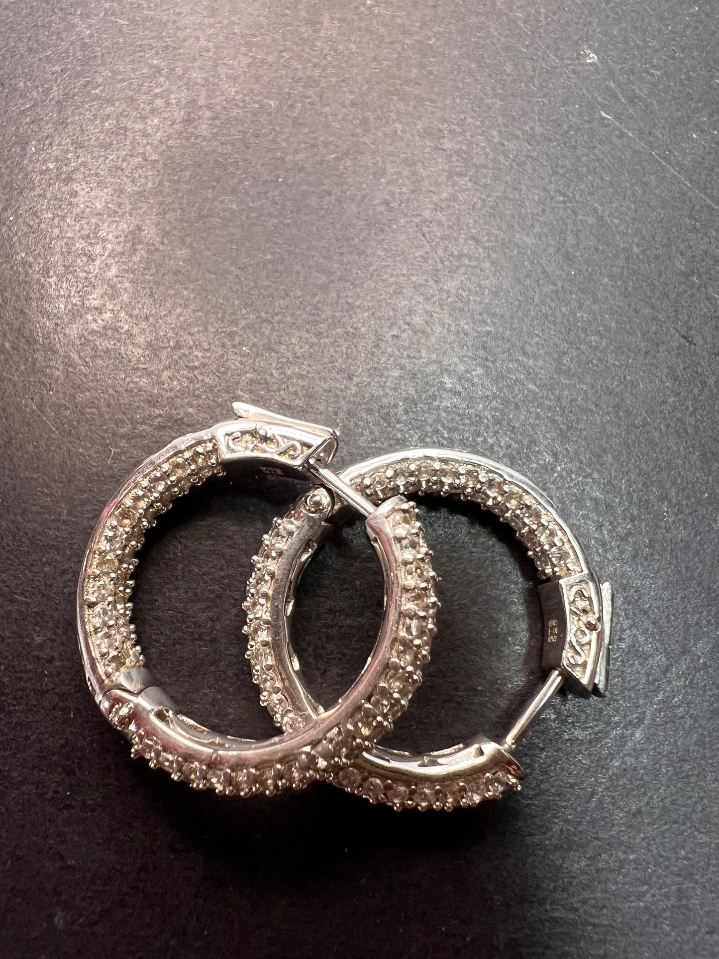 White zircon inside out hoop earrings in platinum over sterling silver 3.50ctw