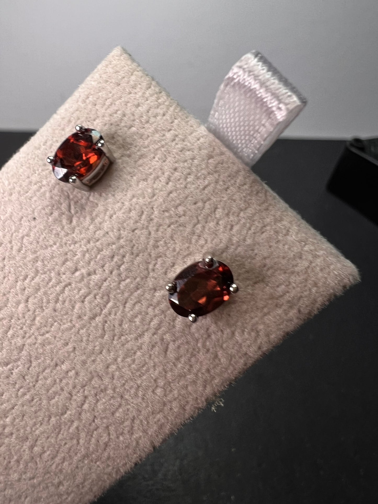 Red zircon sterling silver stud earrings