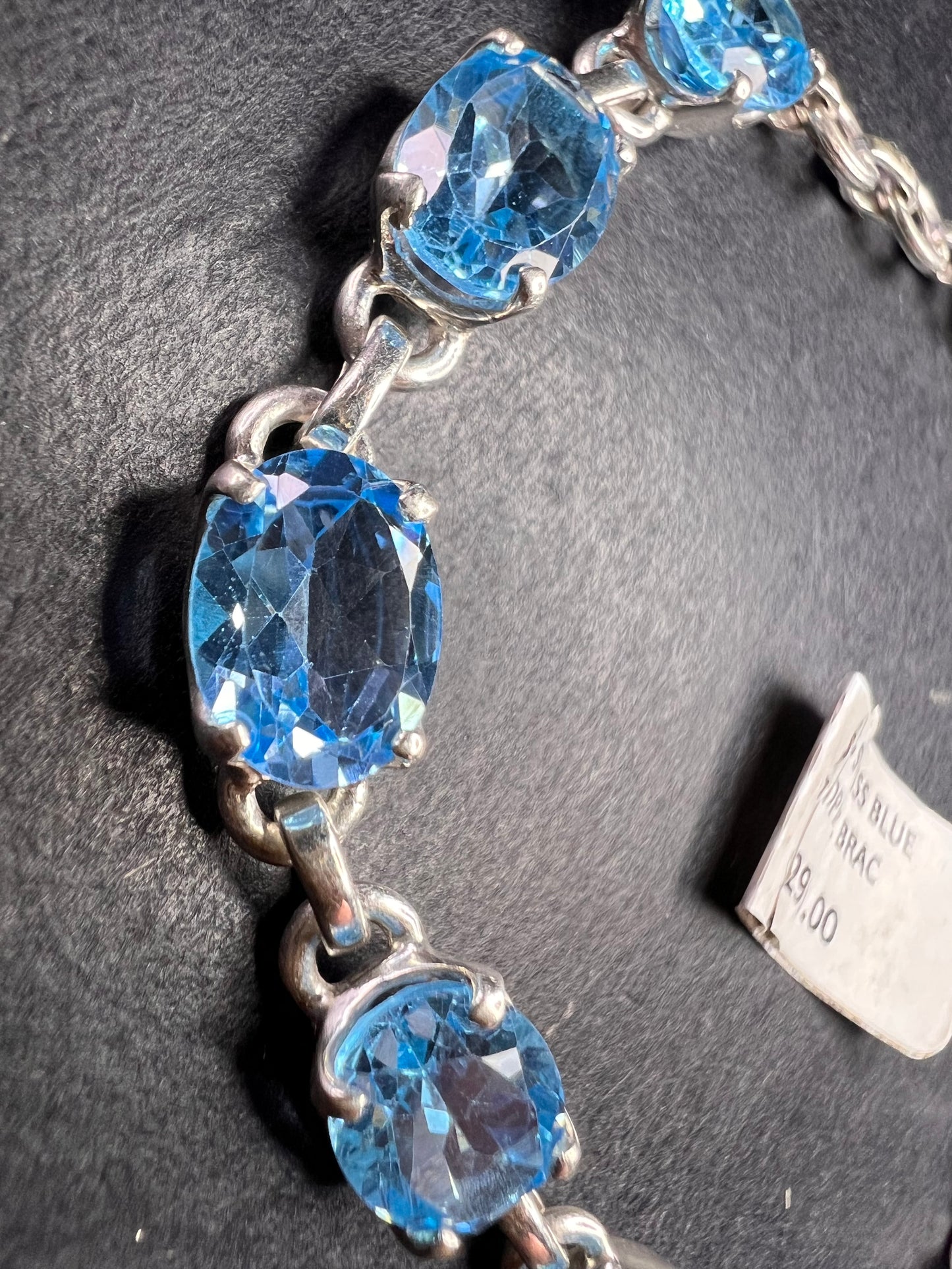 Vintage dead stock Swiss blue topaz sterling silver 8 inch bracelet