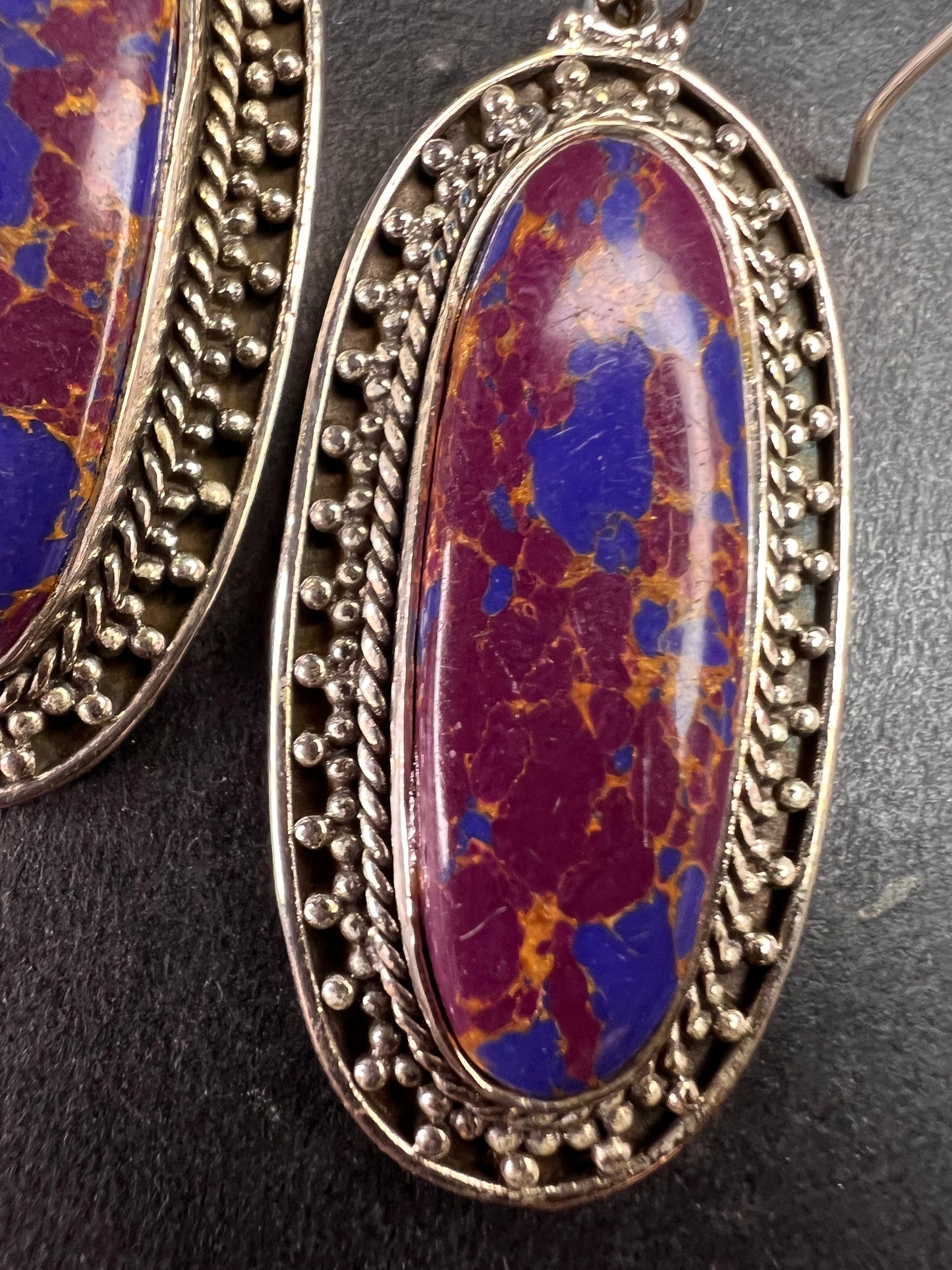 NEW purple Mojave turquoise in black oxidized sterling silver earrings
