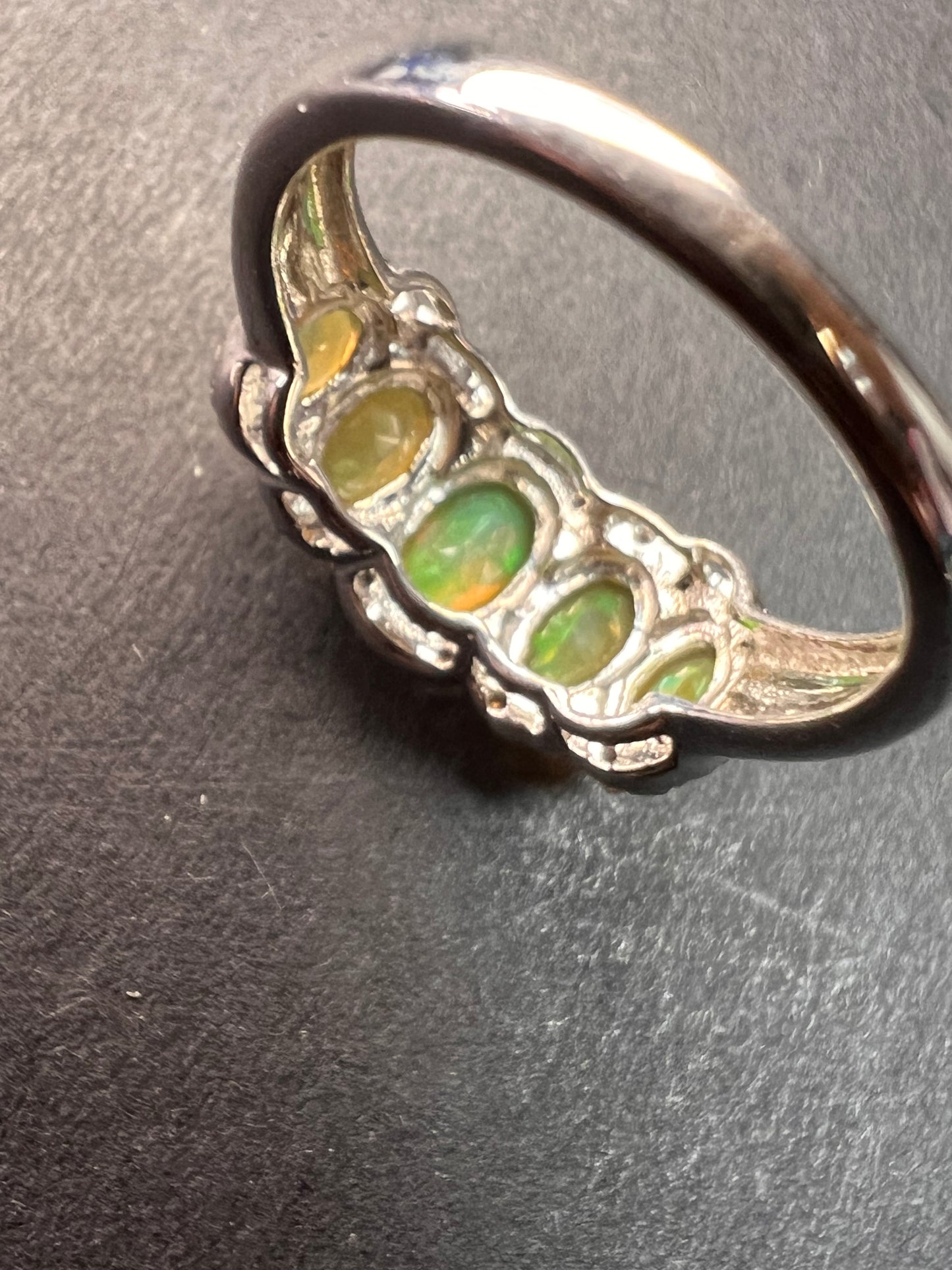 Vintage Ethiopian opal and zircon sterling silver ring size 7