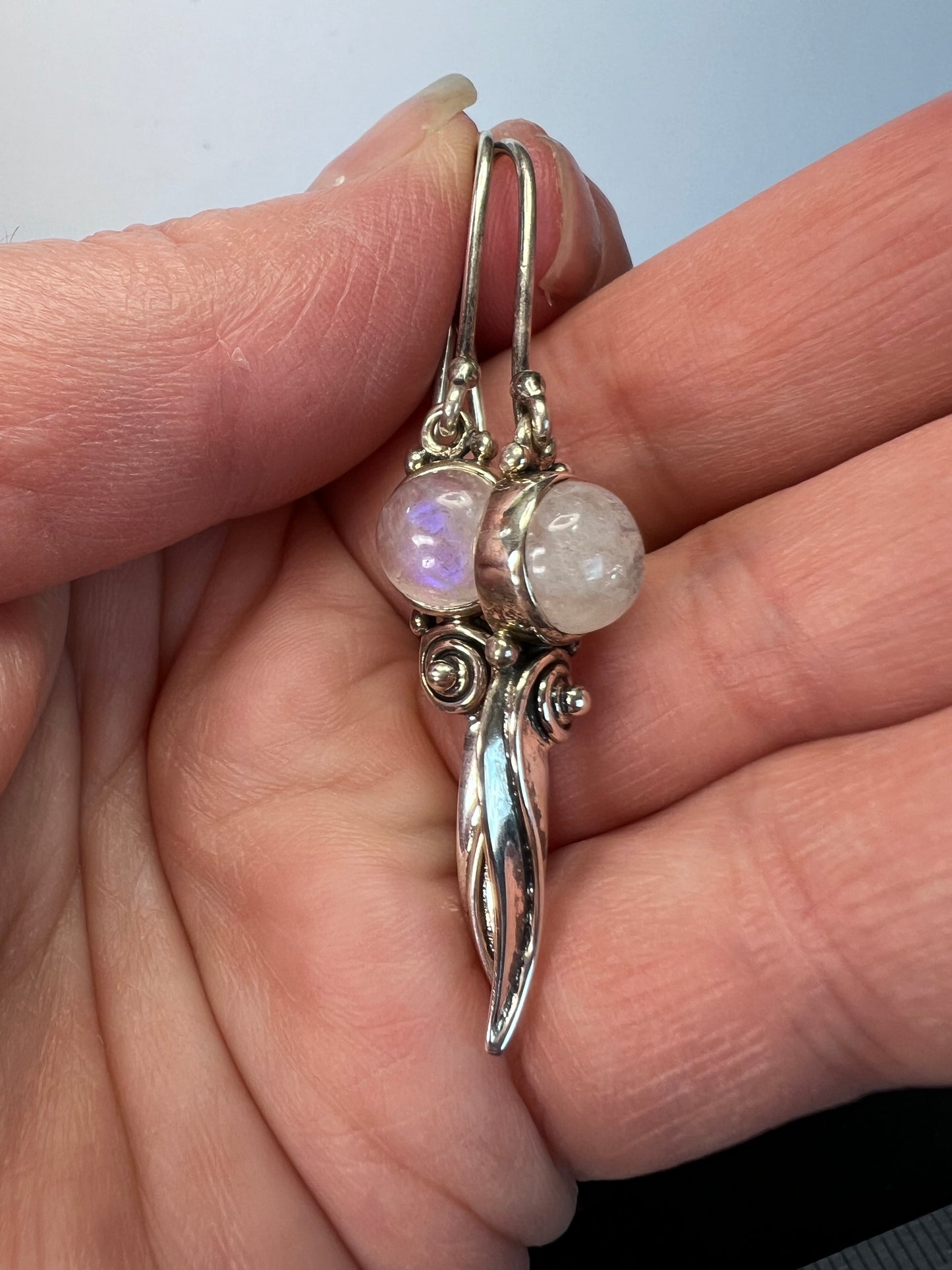 Arya designer sterling silver rainbow moonstone earrings