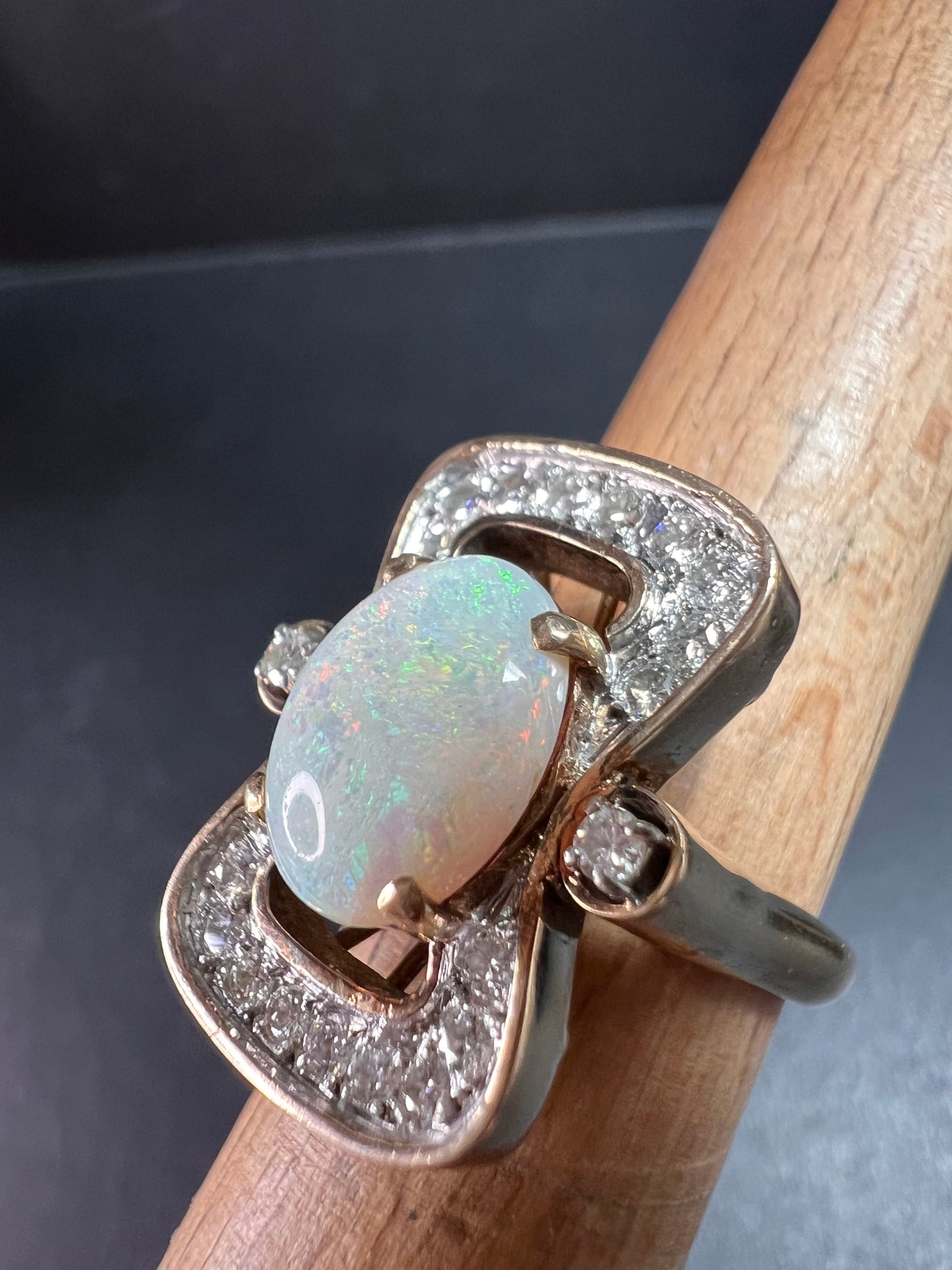 Vintage 14K Opal & Diamond Ring | Size 6.5 | Papered | 1.80ct | 60s–70s