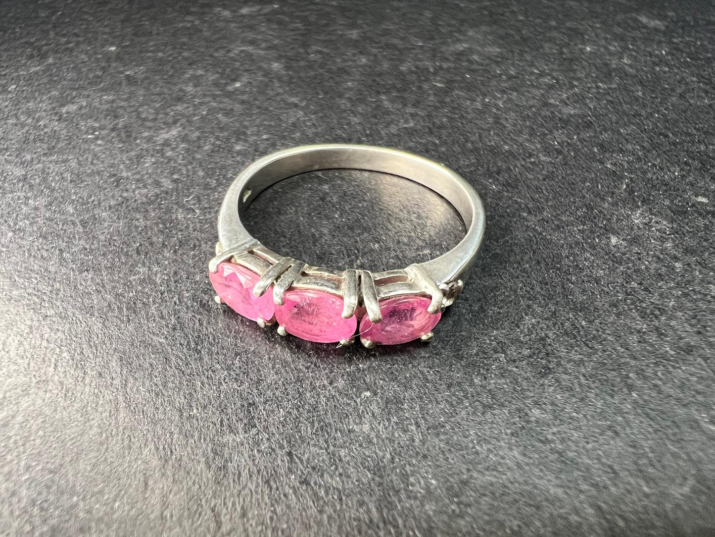 Pink Sapphire & White Zircon Sterling Silver Ring Size 9