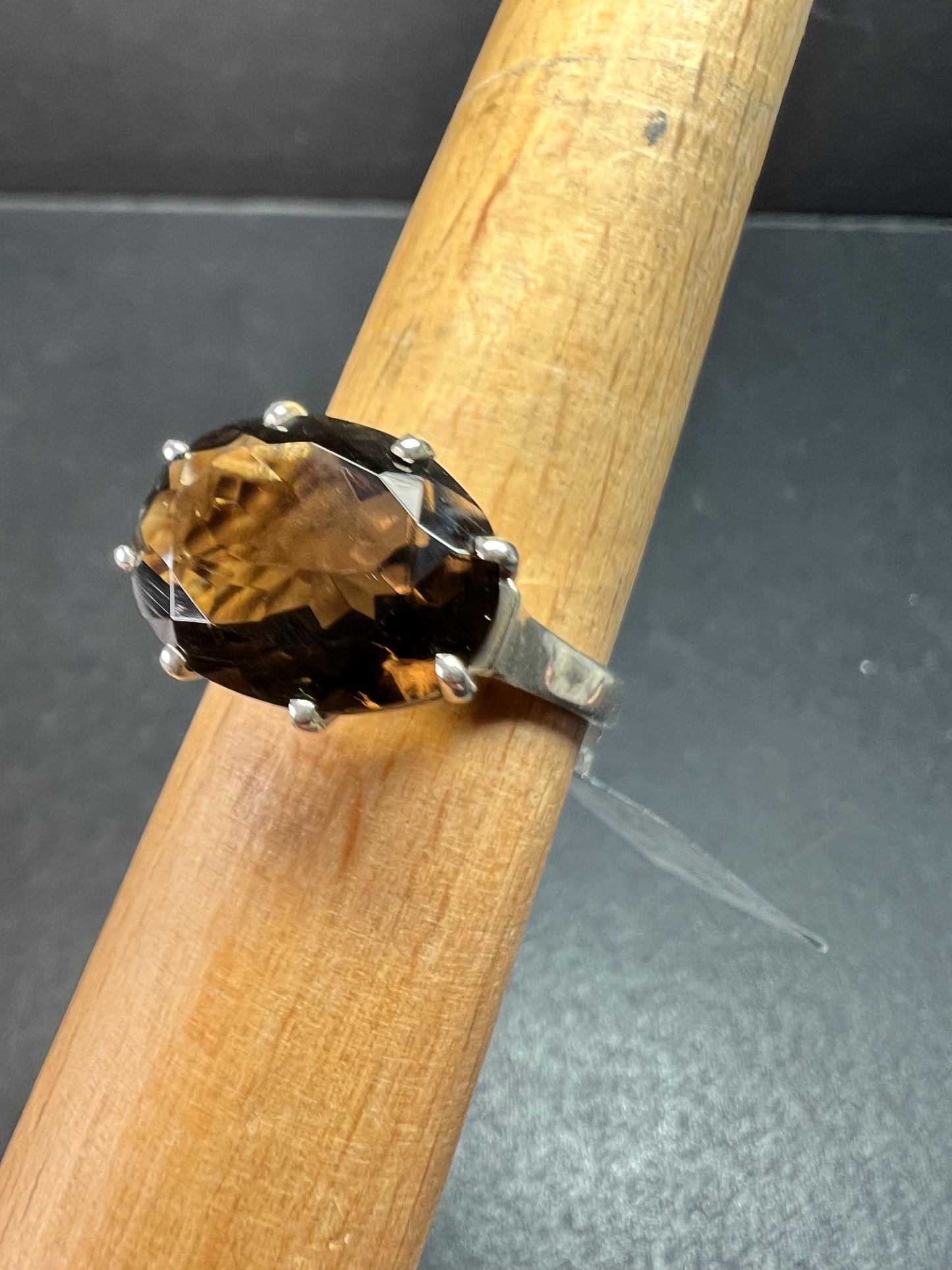 Smoky Quartz 925 Sterling Silver Statement Ring Size 9