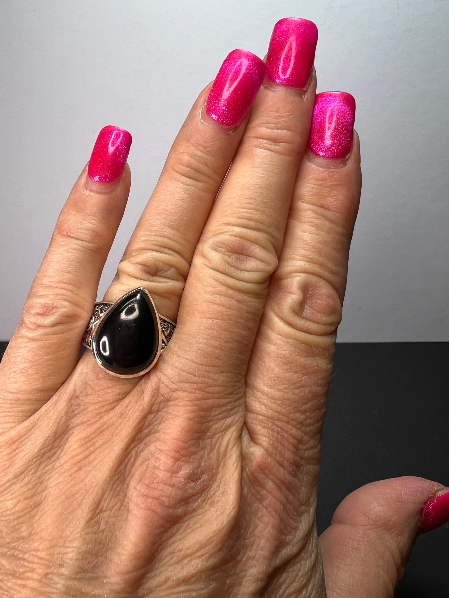 Elite shungite sterling silver teardrop ring size 7