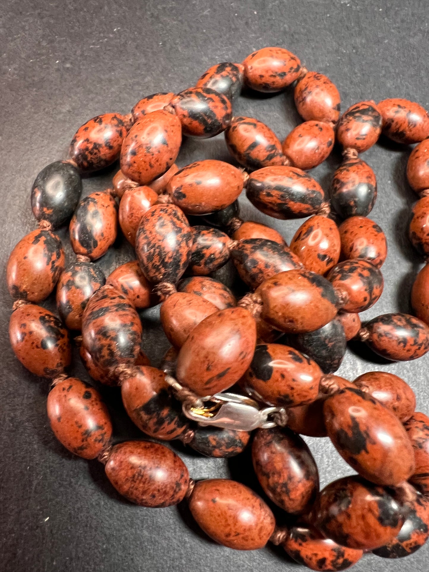 NEW Mahogany obsidian knotted 36 inch necklace with sterling silver clasp