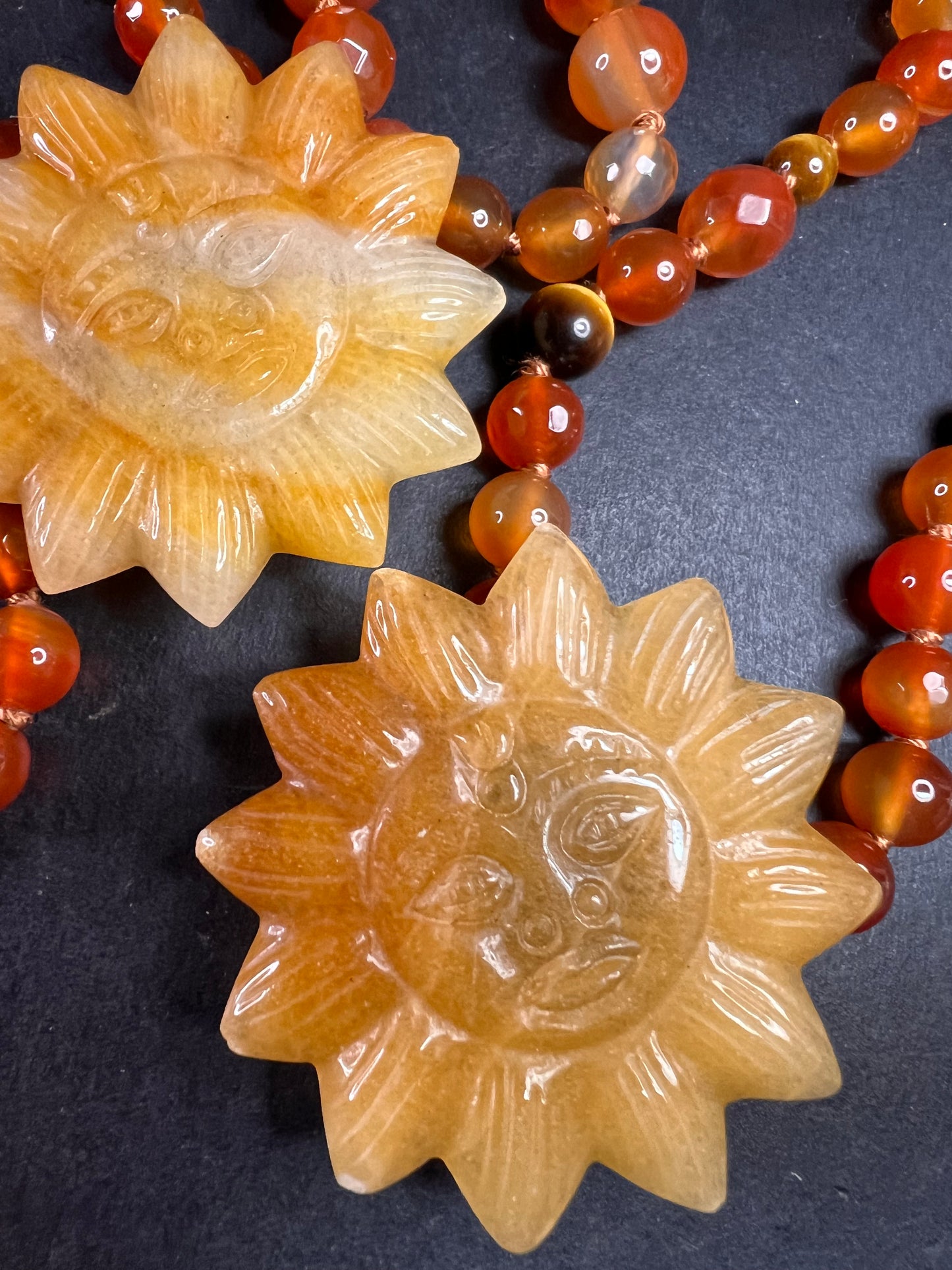NEW carnelian multi stone sunface knotted necklace
