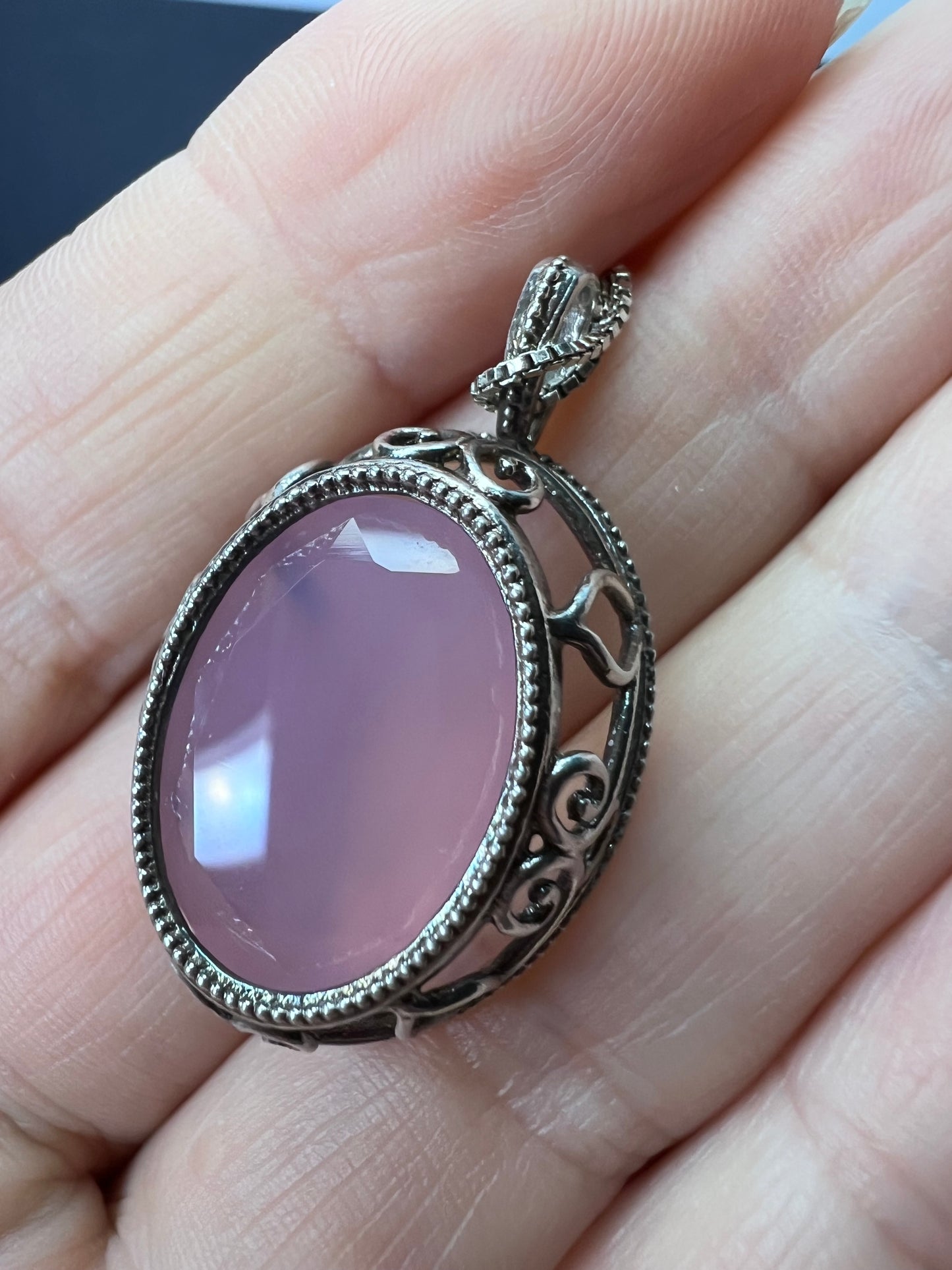 Pink chalcedony sterling silver pendant and 18 inch chain Becky