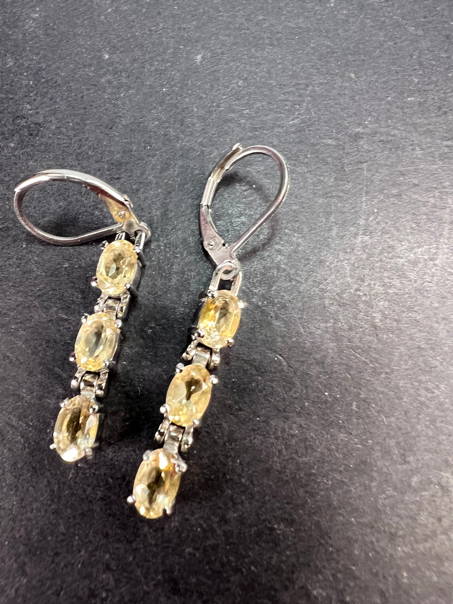 Citrine gemstone dangle earrings in stainless steel