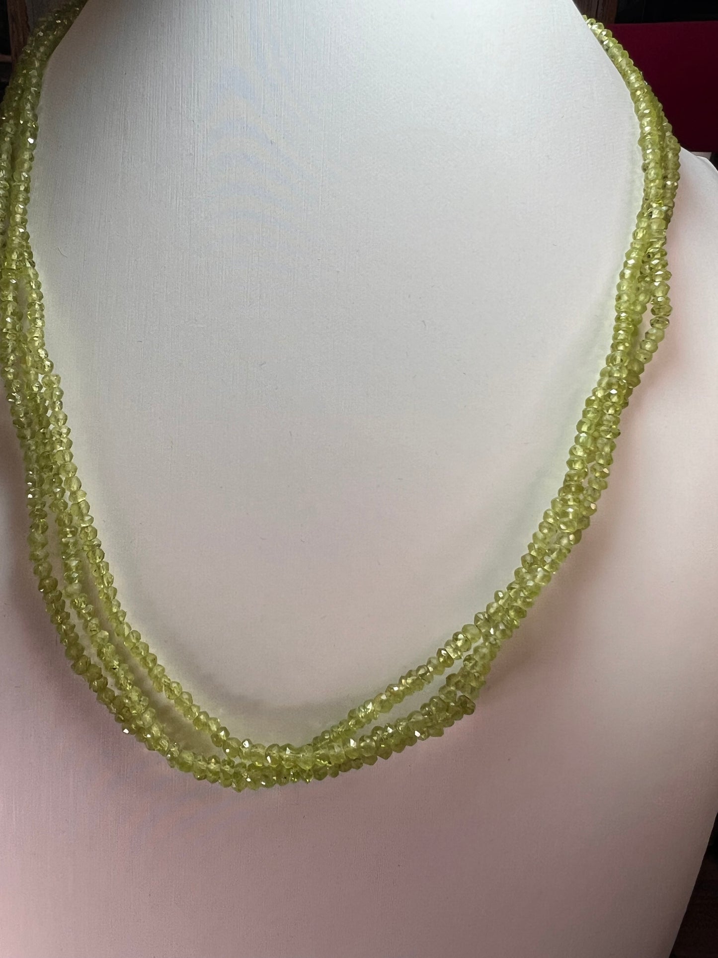 Layered peridot necklace with sterling silver clasp