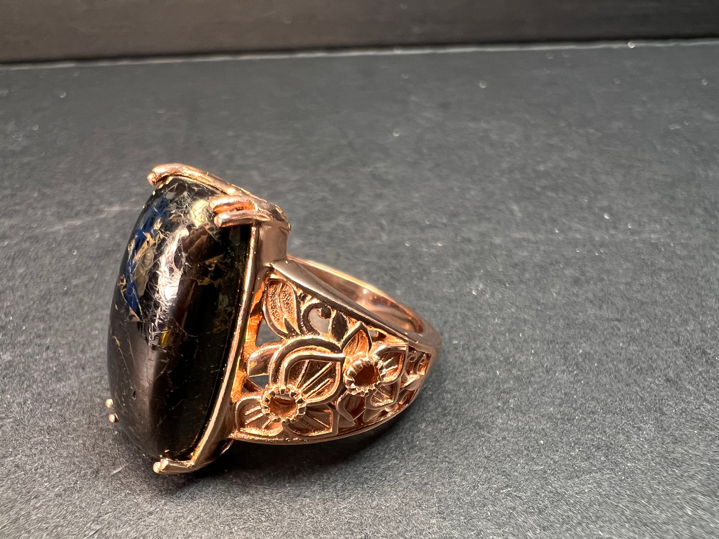 NEW Shungite in matrix ring in rose gold over brass size 9