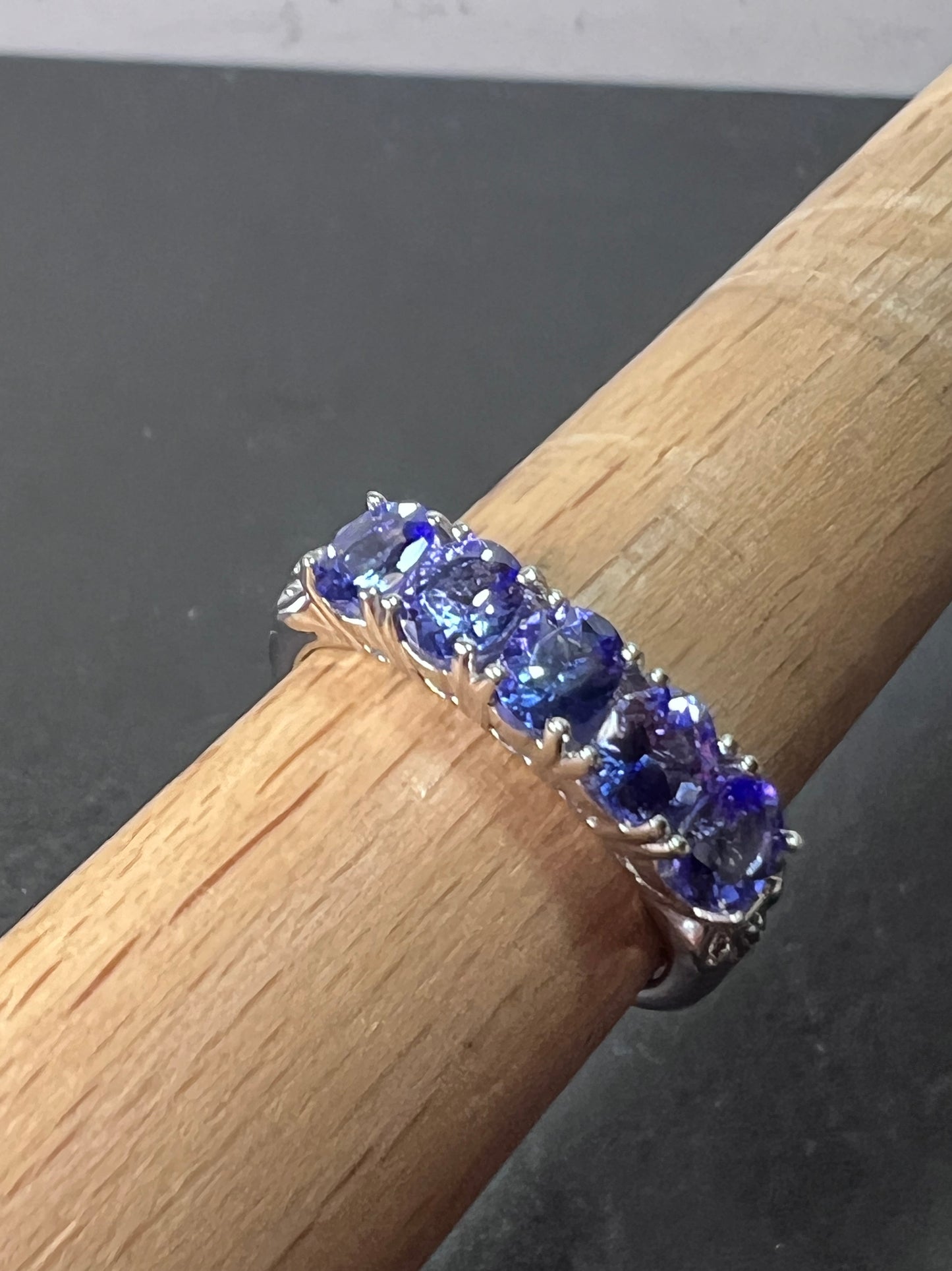 Blue Tanzanite Rhodium Over Sterling Silver 5-stone Band Ring 1.87ctw size 9