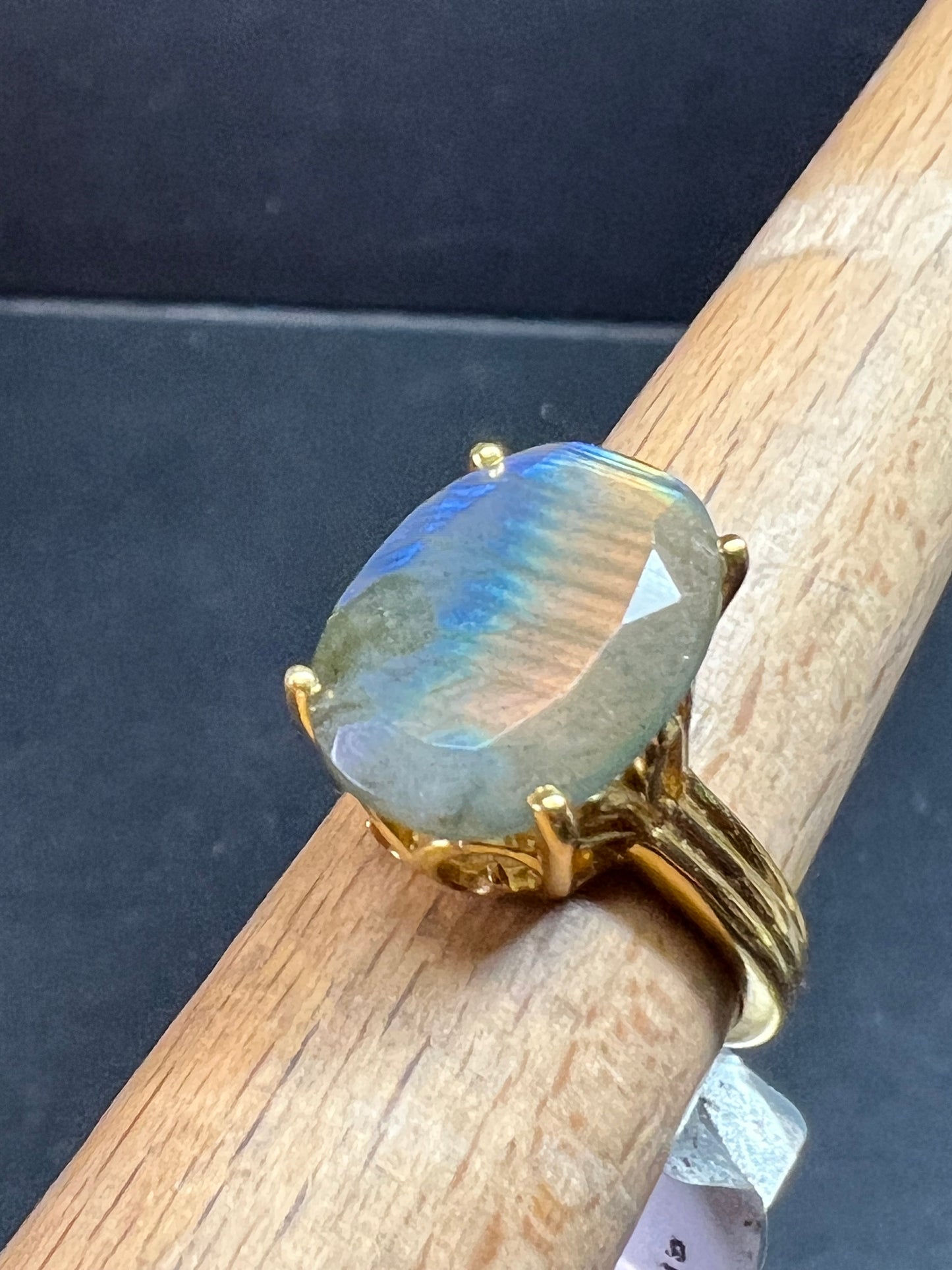 NWT Labradorite Gold Over 925 Sterling Ring Size 7 16x11mm Oval
