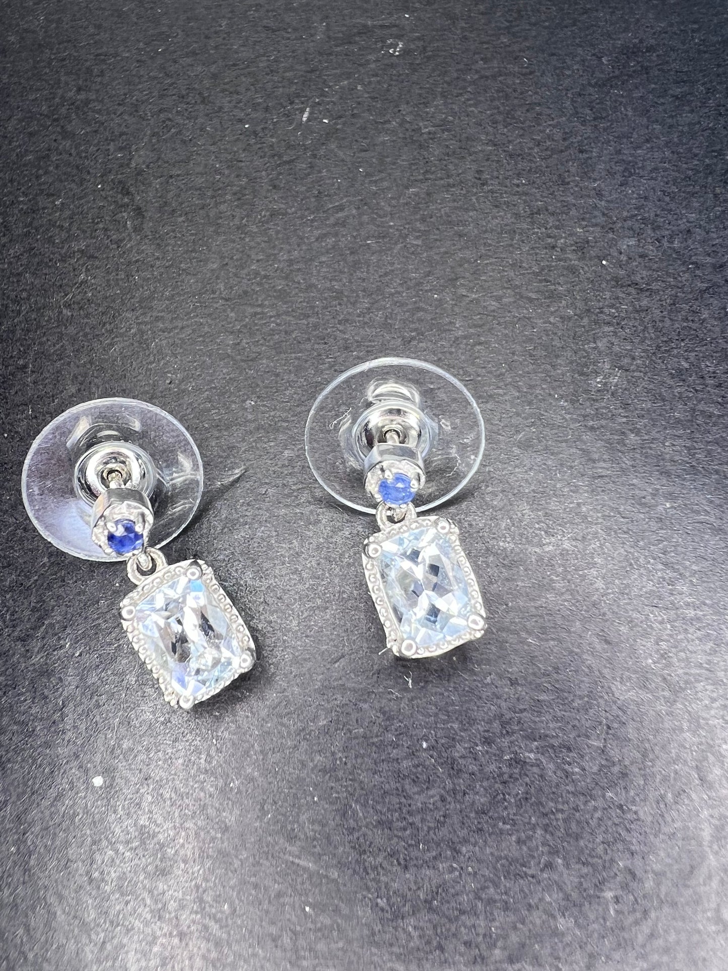 aquamarine and blue sapphire sterling silver earrings