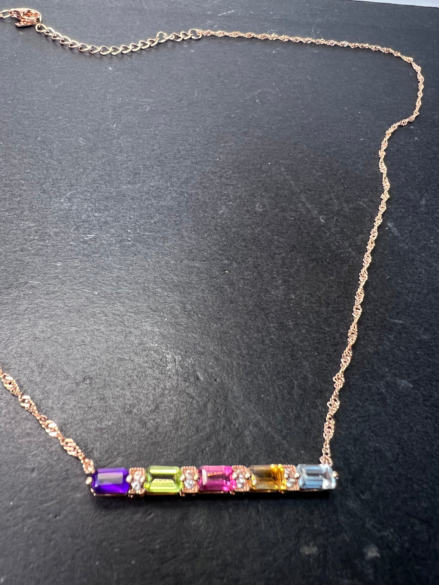 Multi stone bar necklace in 18k rose gold over sterling silver