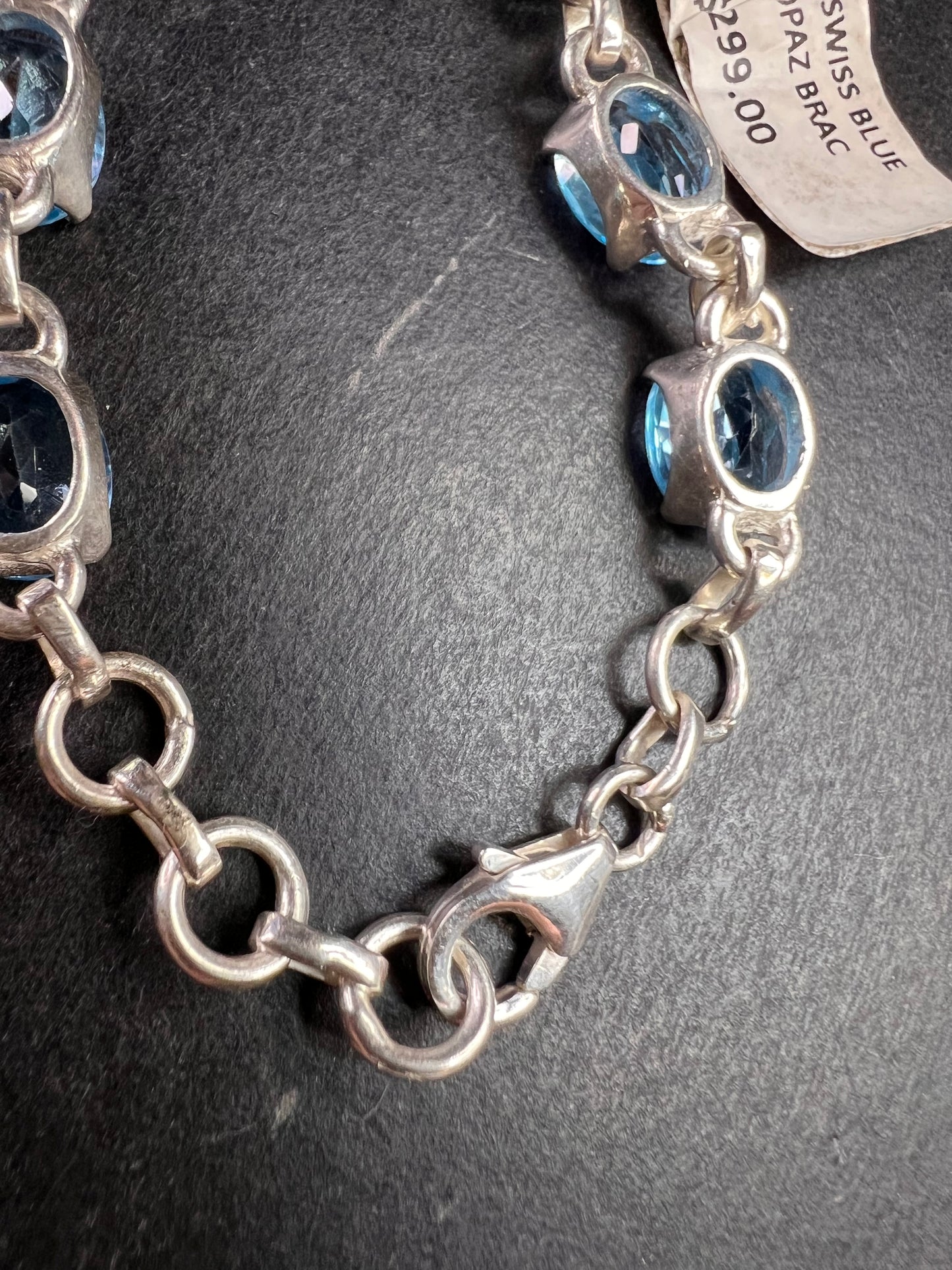 Vintage dead stock Swiss blue topaz sterling silver 8 inch bracelet