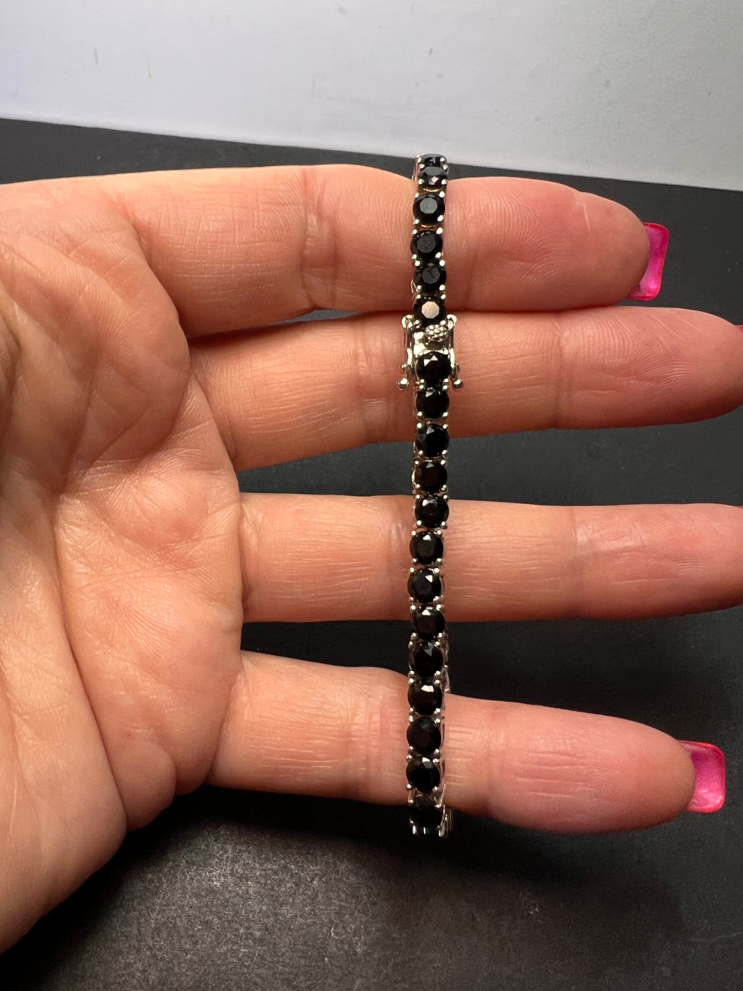 Black Spinel Sterling Silver Tennis Bracelet