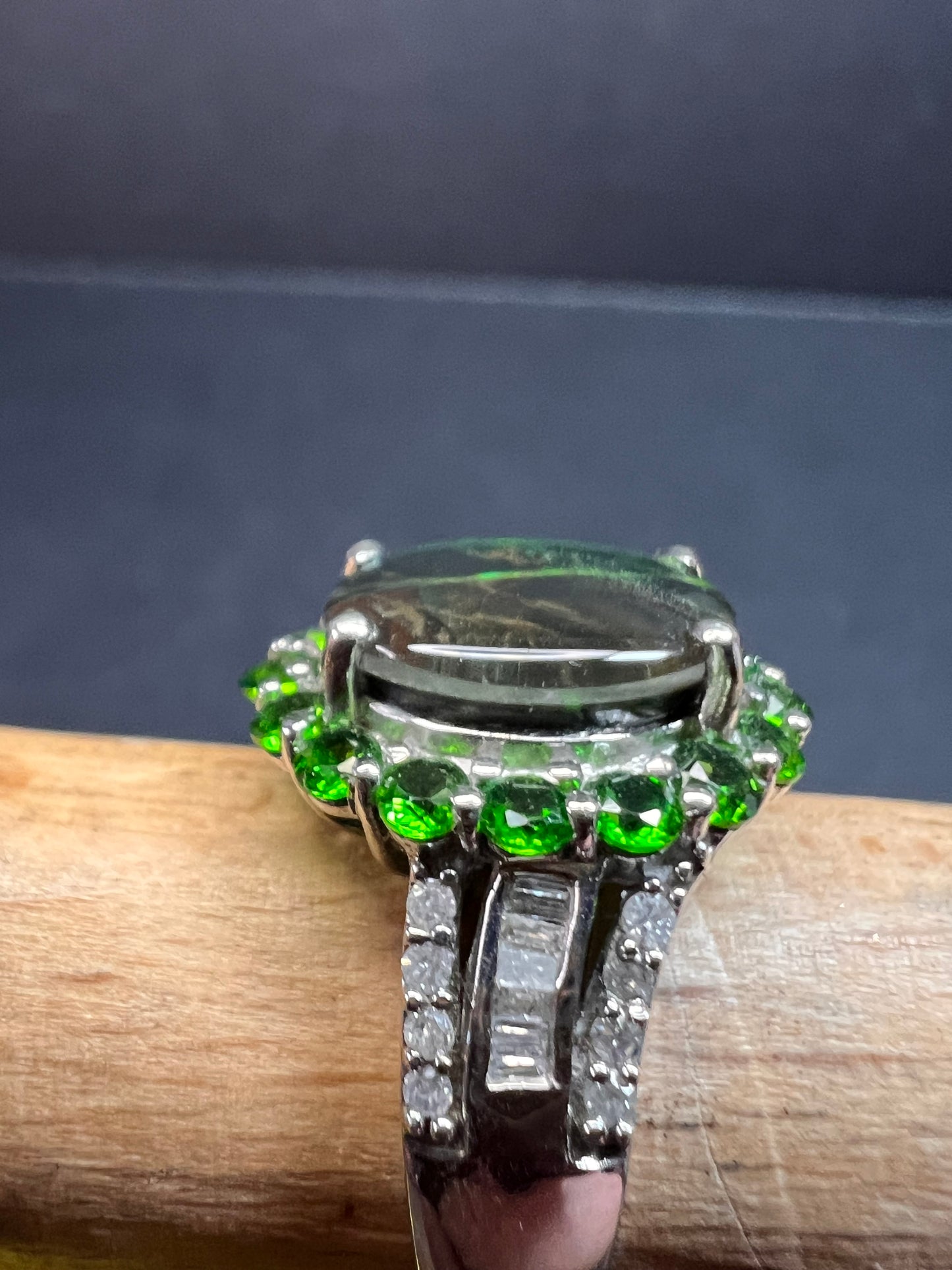 NEW with tag ammolite and diamond sterling silver ring size 7