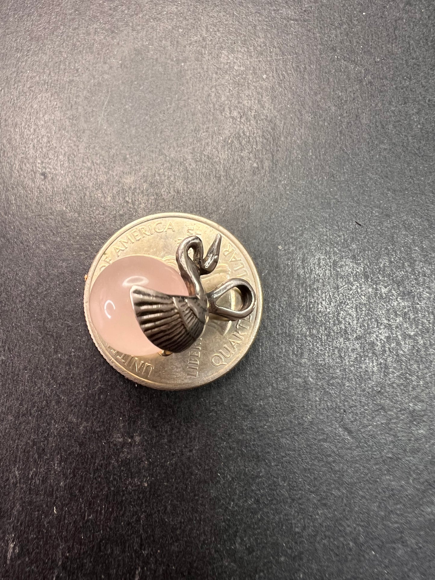 Vintage Sterling Silver Crane Bennu Rose Quartz Pendant | Dead Stock