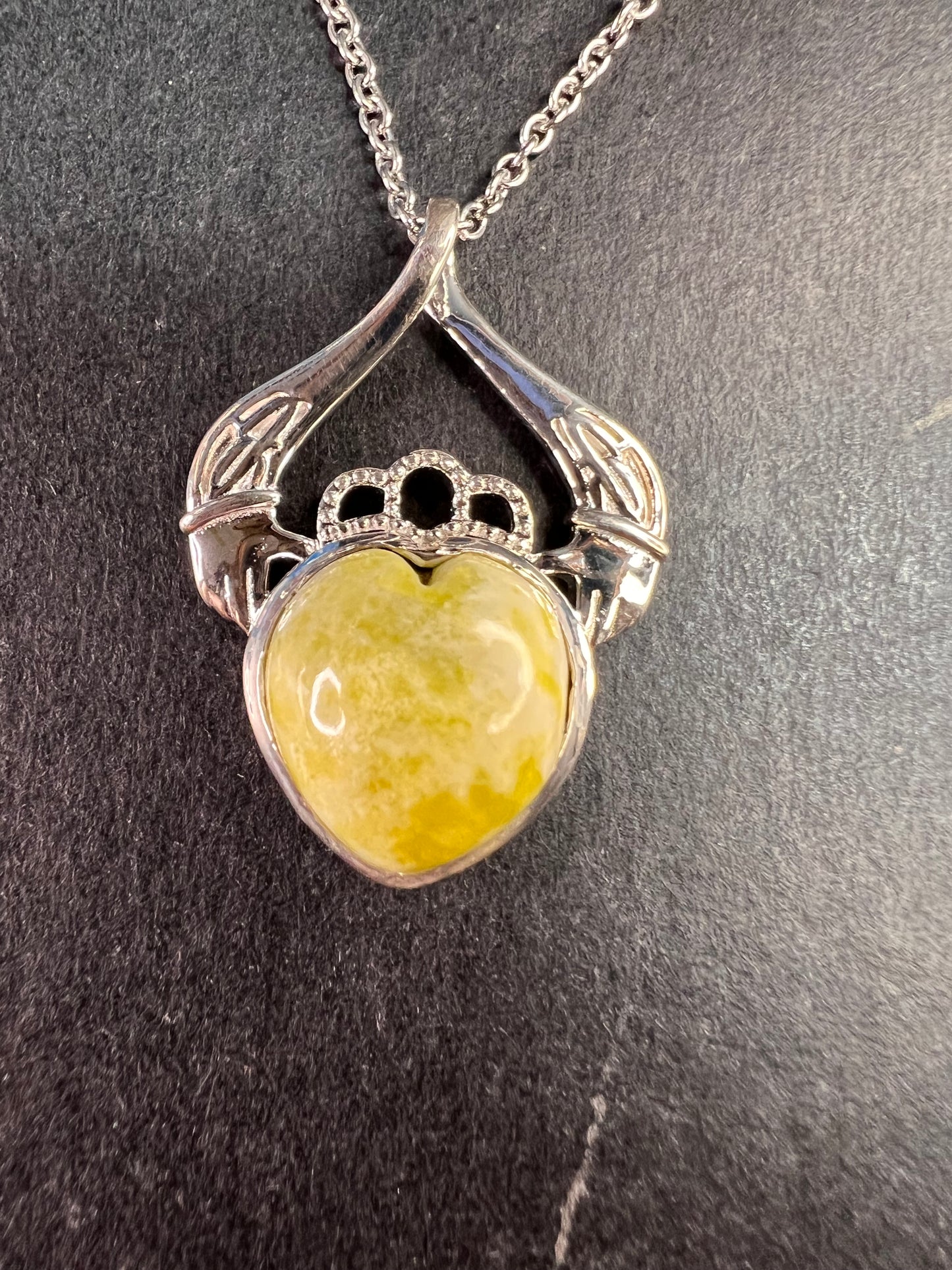 NEW Connemara marble claddagh pendant in sterling silver