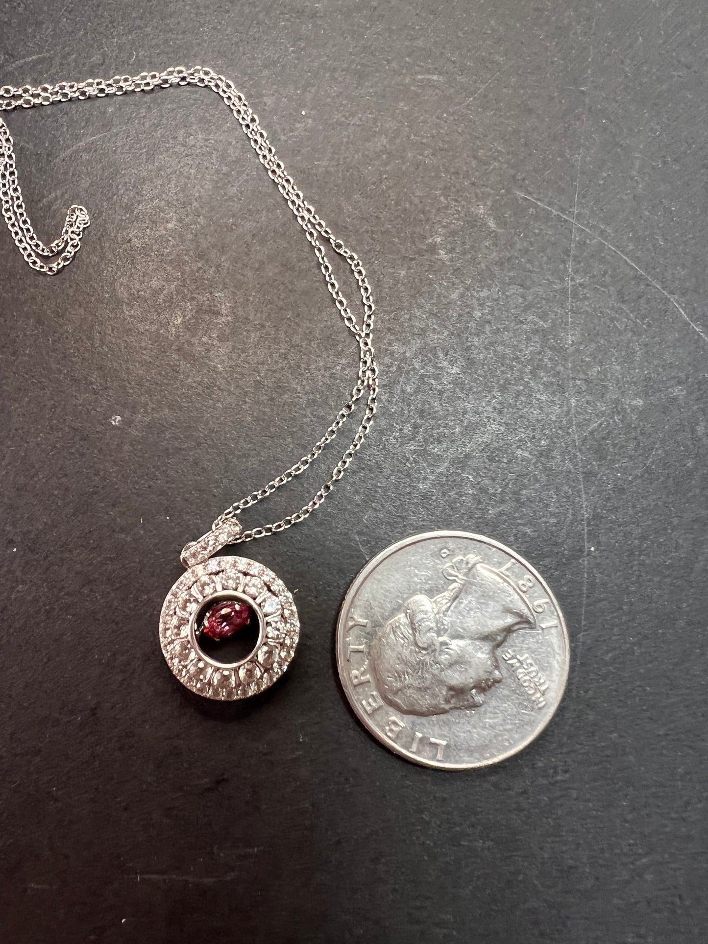 Pink tourmaline white topaz fluttering pendant necklace in platinum over sterling silver
