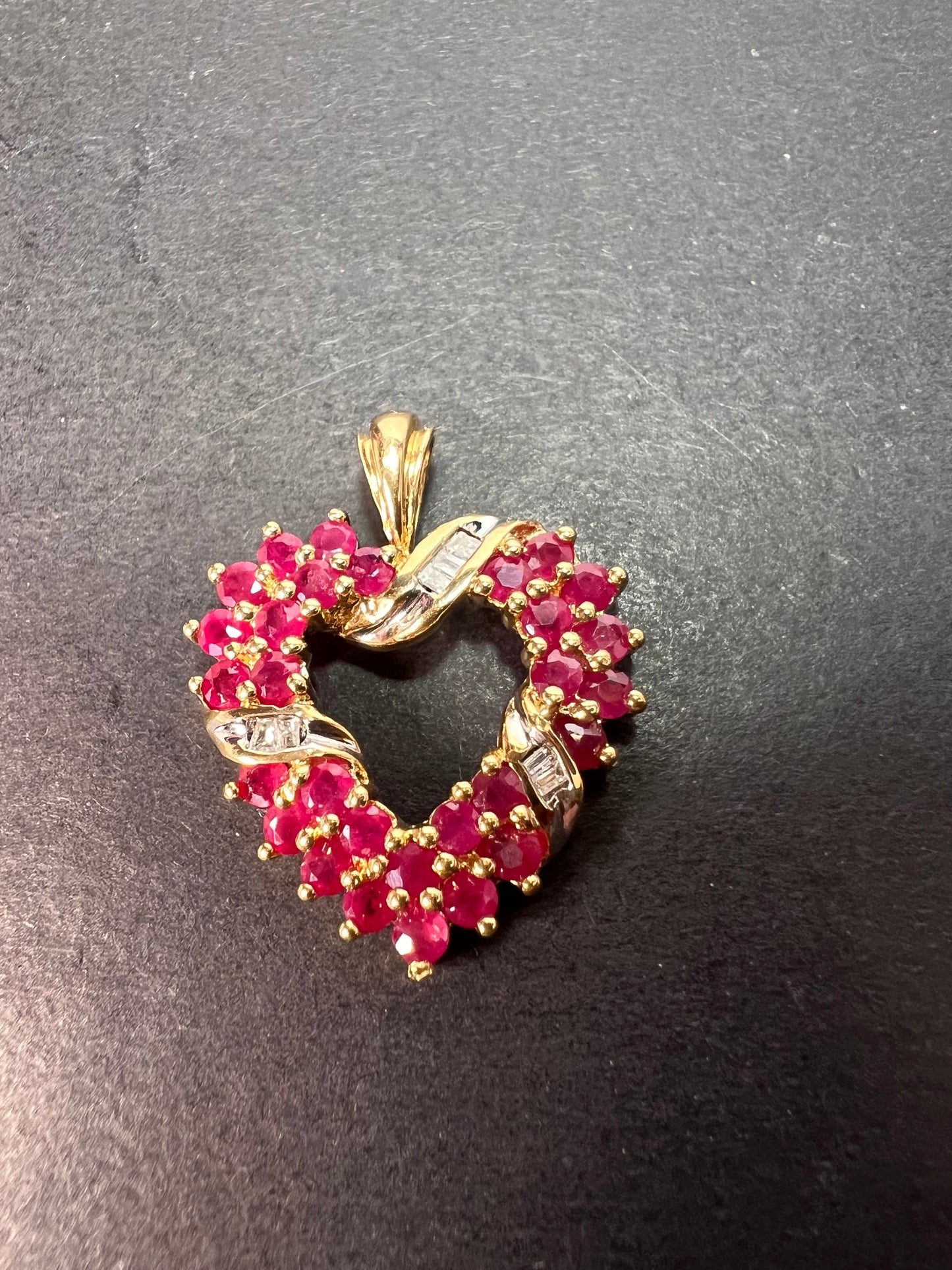 10k gold ruby and diamond heart pendant