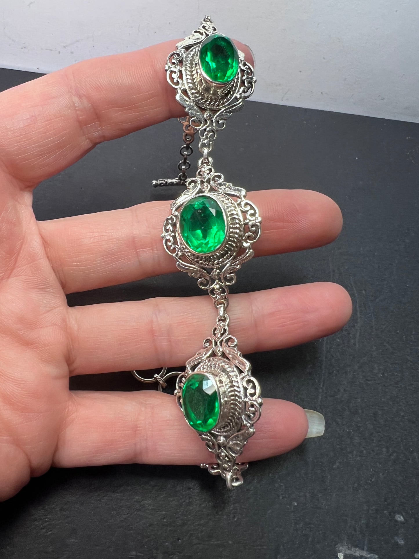 The Green Queen Sterling silver toggle bracelet with green quartz