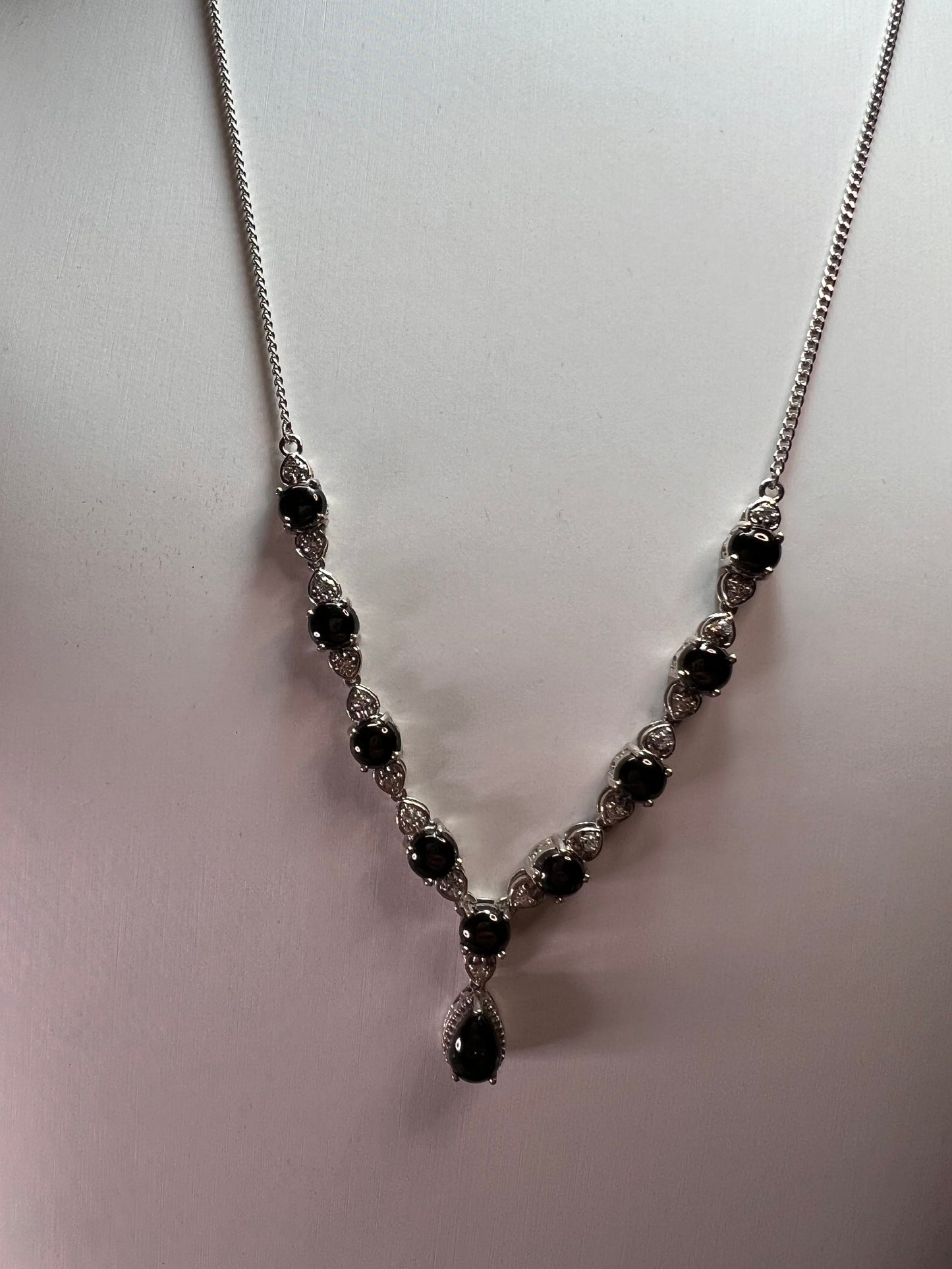 Shungite and white topaz necklace in sterling silver