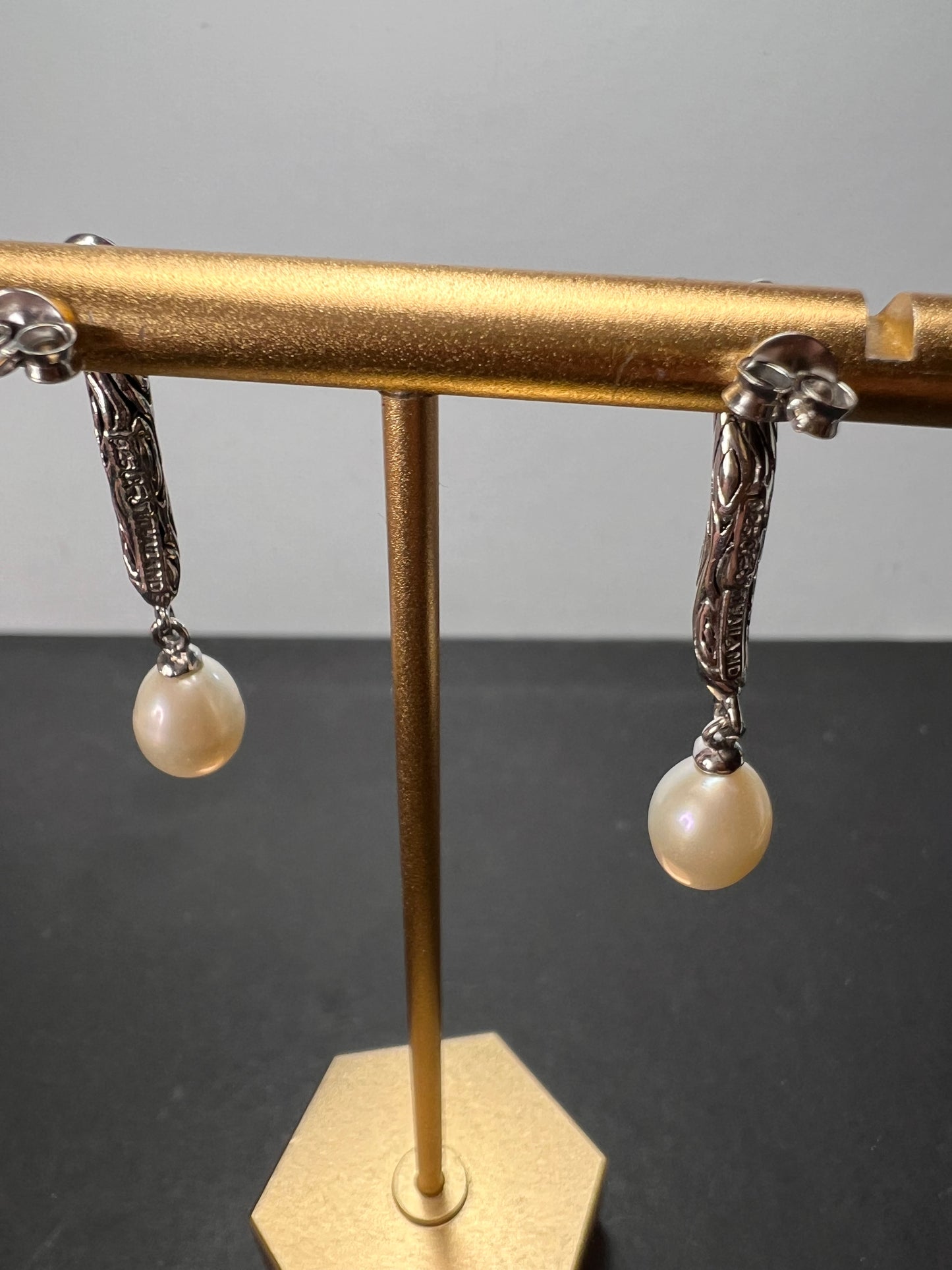 Thai sterling silver freshwater pearl drop earrings