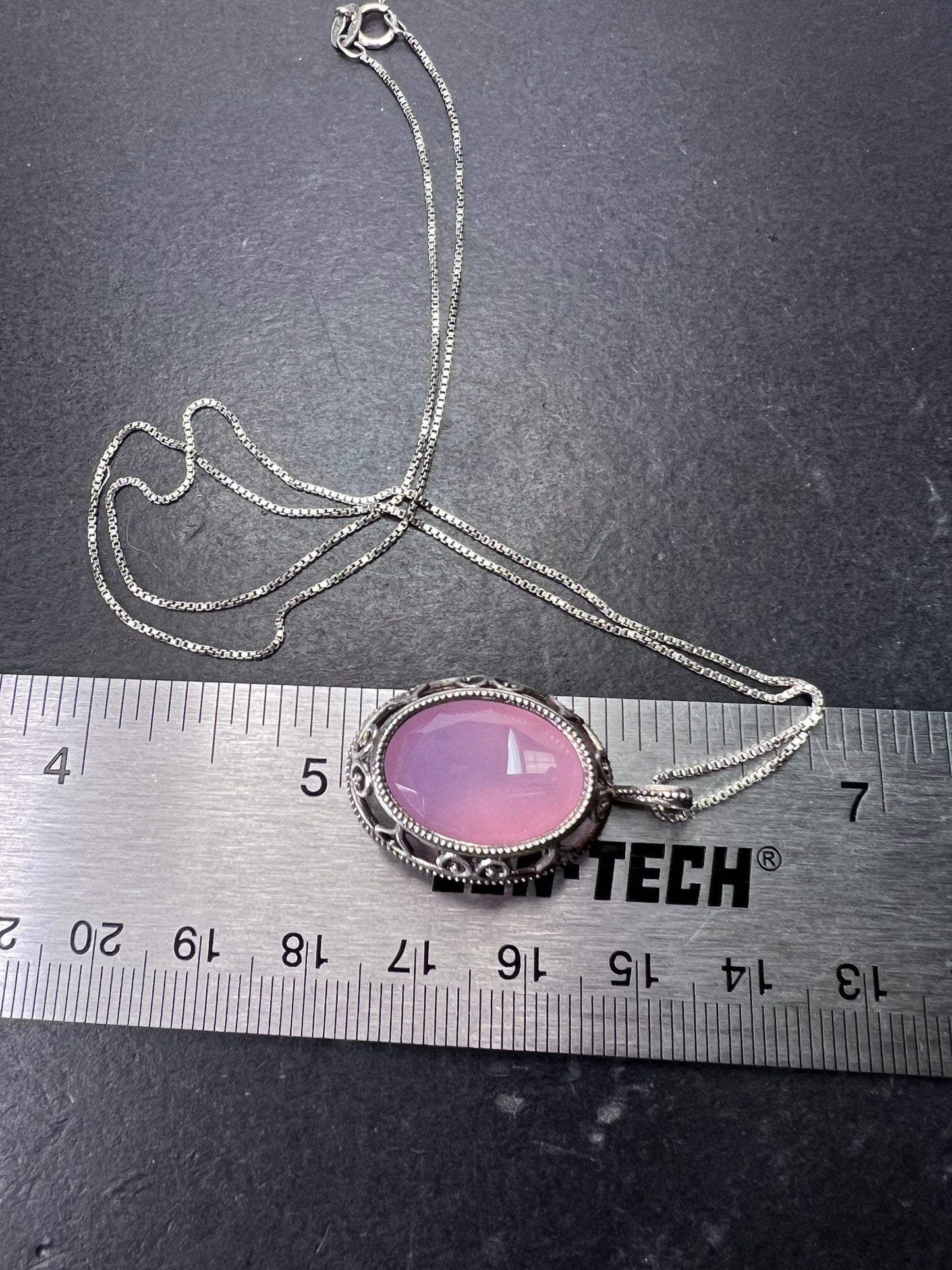 Pink chalcedony sterling silver pendant and 18 inch chain Becky