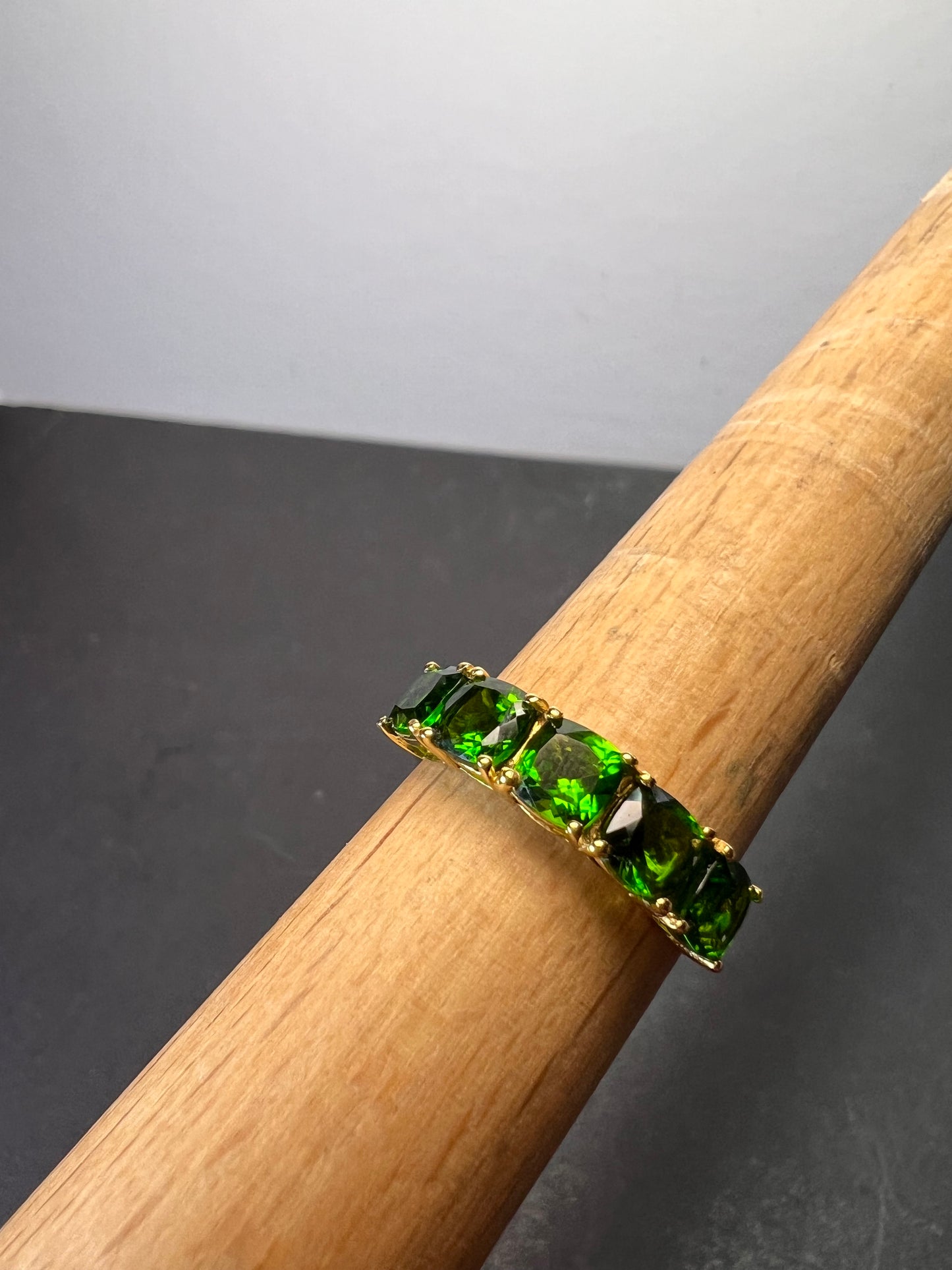 Natural Chrome Diopside 5 Stone Band Ring in Vermeil Yellow Gold Sterling Silver 3.00 ctw