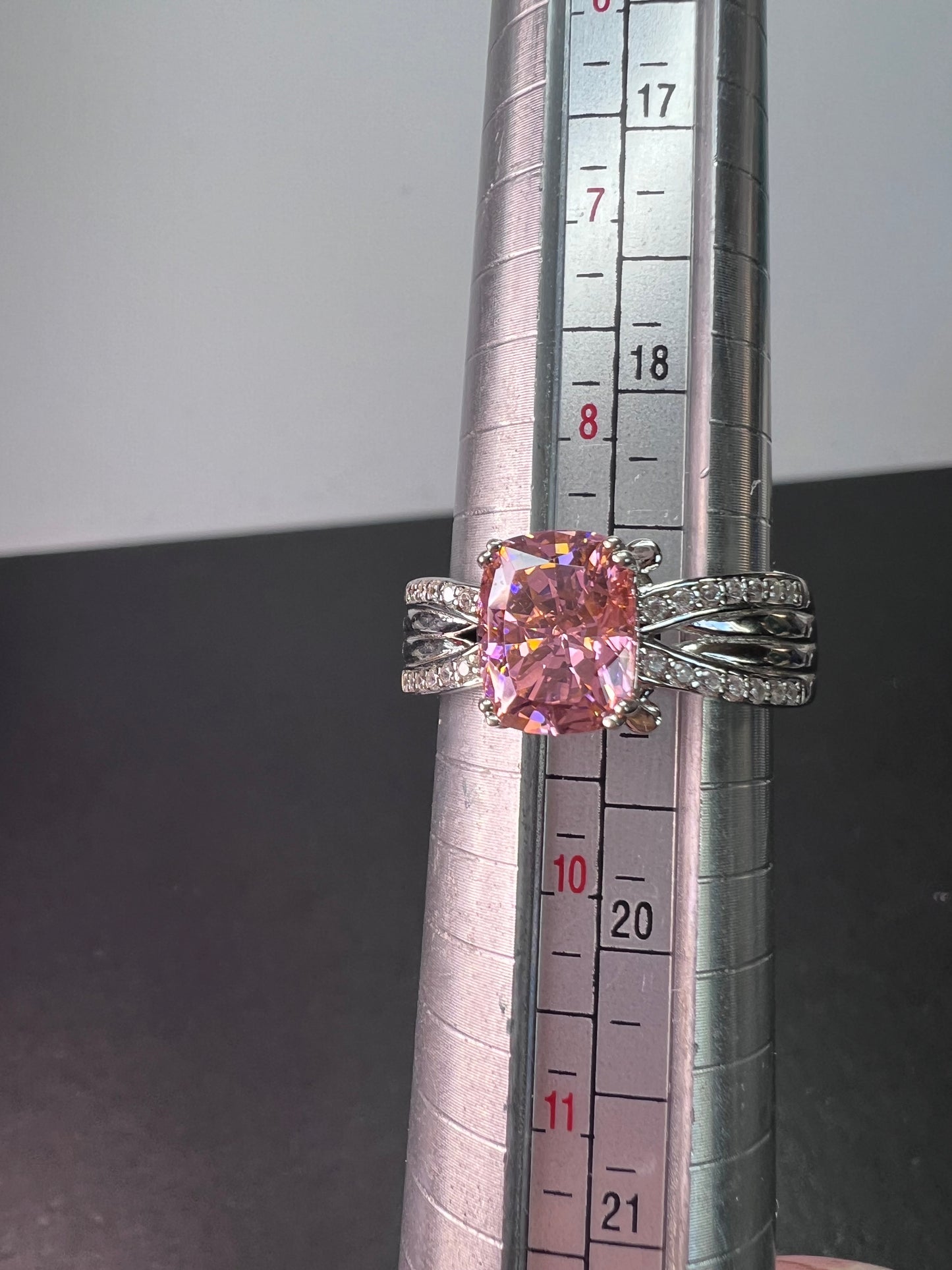 Bella Luce pink and white CZ rhodium over Sterling ring 5.01 ctw size 9