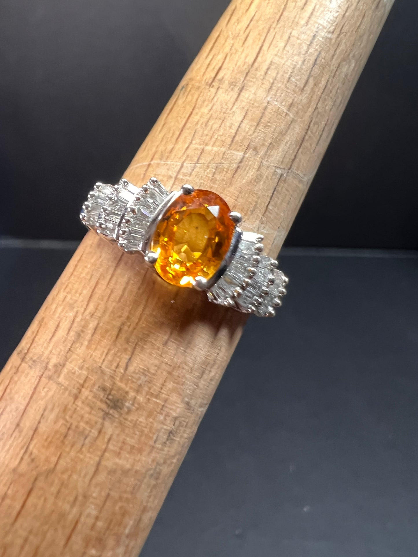 14k white gold yellow sapphire and diamond ring size 7