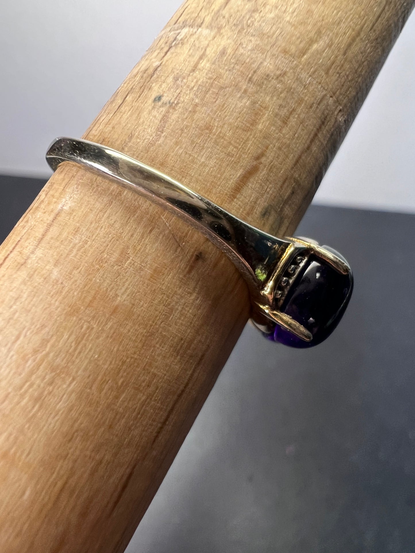 Triple amethyst stone ring in gold over sterling silver size 9