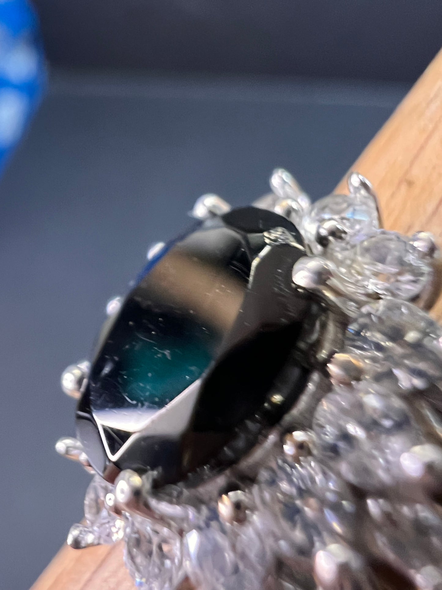 NEW Elite Shungite and zircon halo ring in vermeil and rhodium over sterling silver size 8