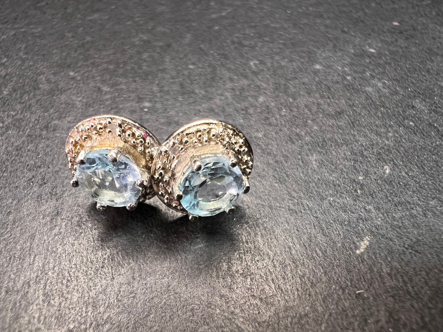 NEW blue topaz and diamond sterling silver stud earrings