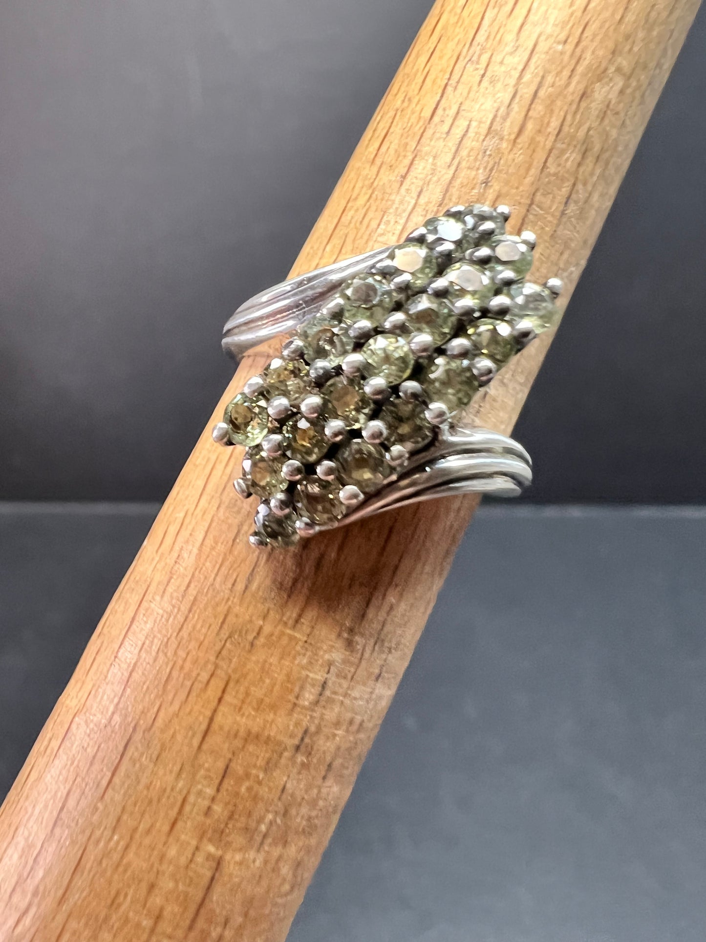 Vintage Sterling Silver Green Sapphire Cluster Ring Size 7