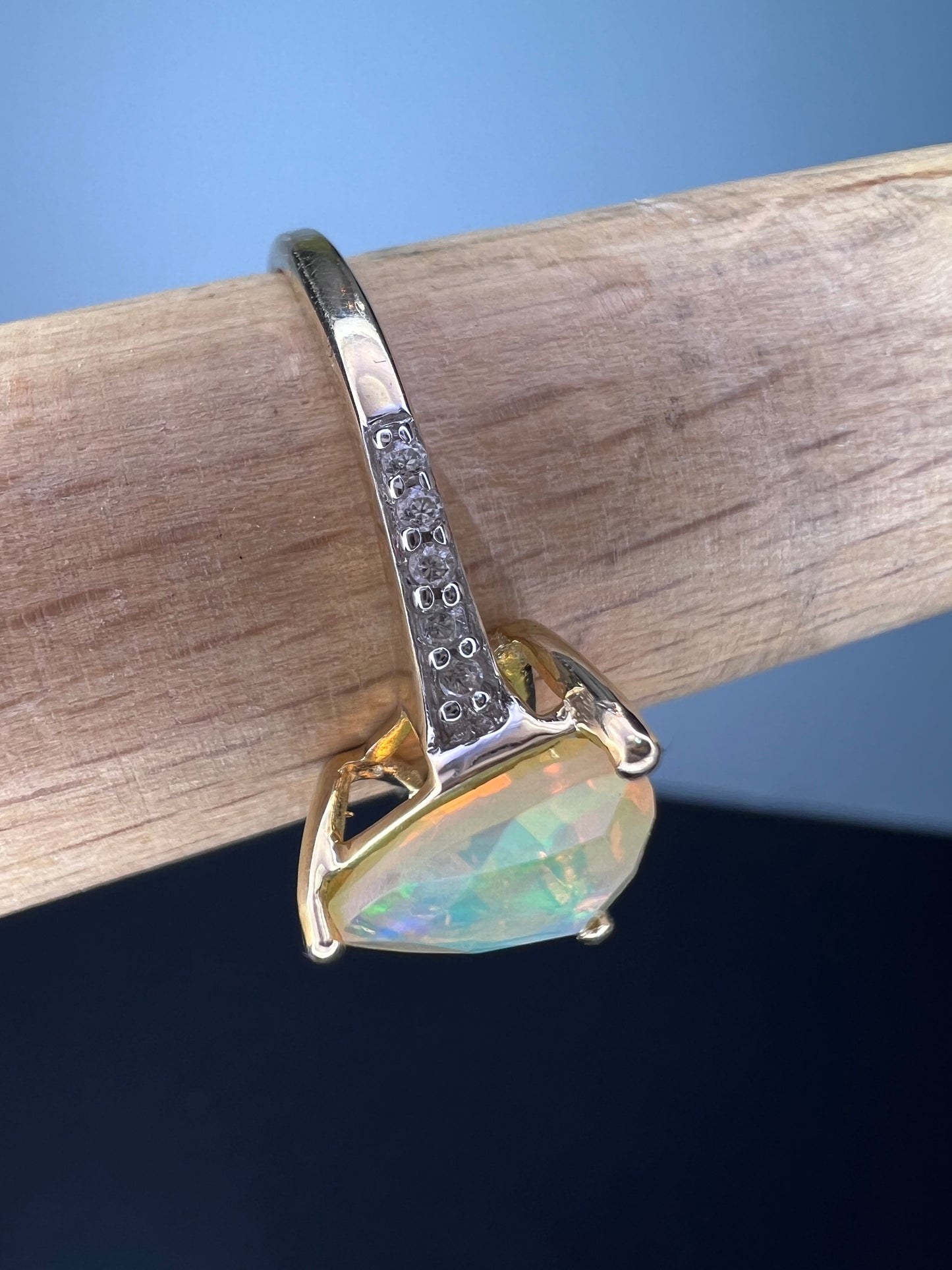 10k gold trilliant cut Ethiopian opal ring size 9