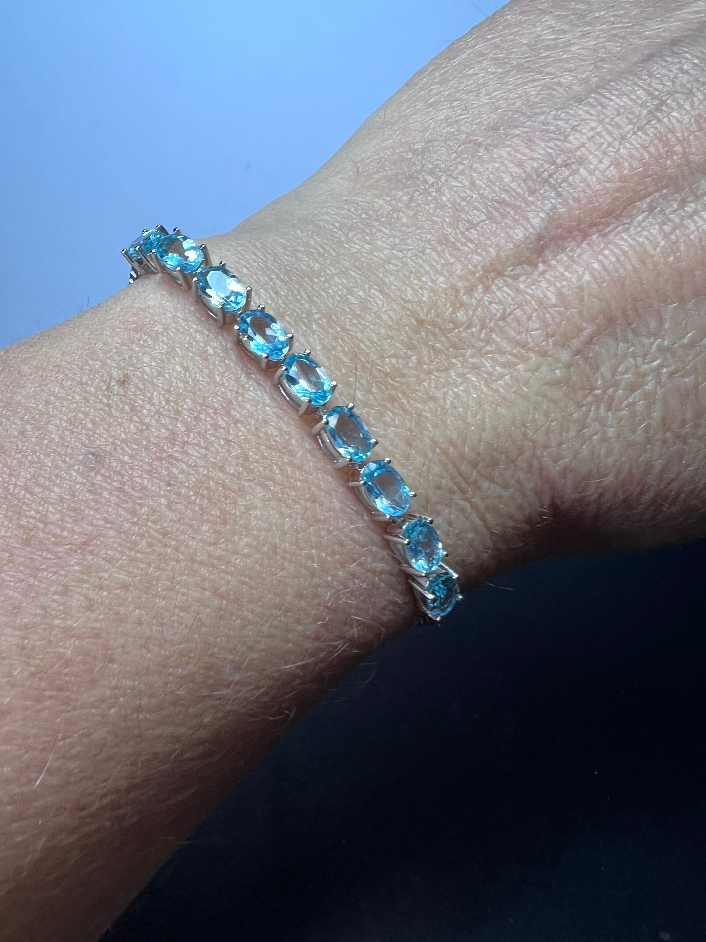 4.49ctw Blue Apatite Rhodium Over Sterling Silver Bolo Bracelet