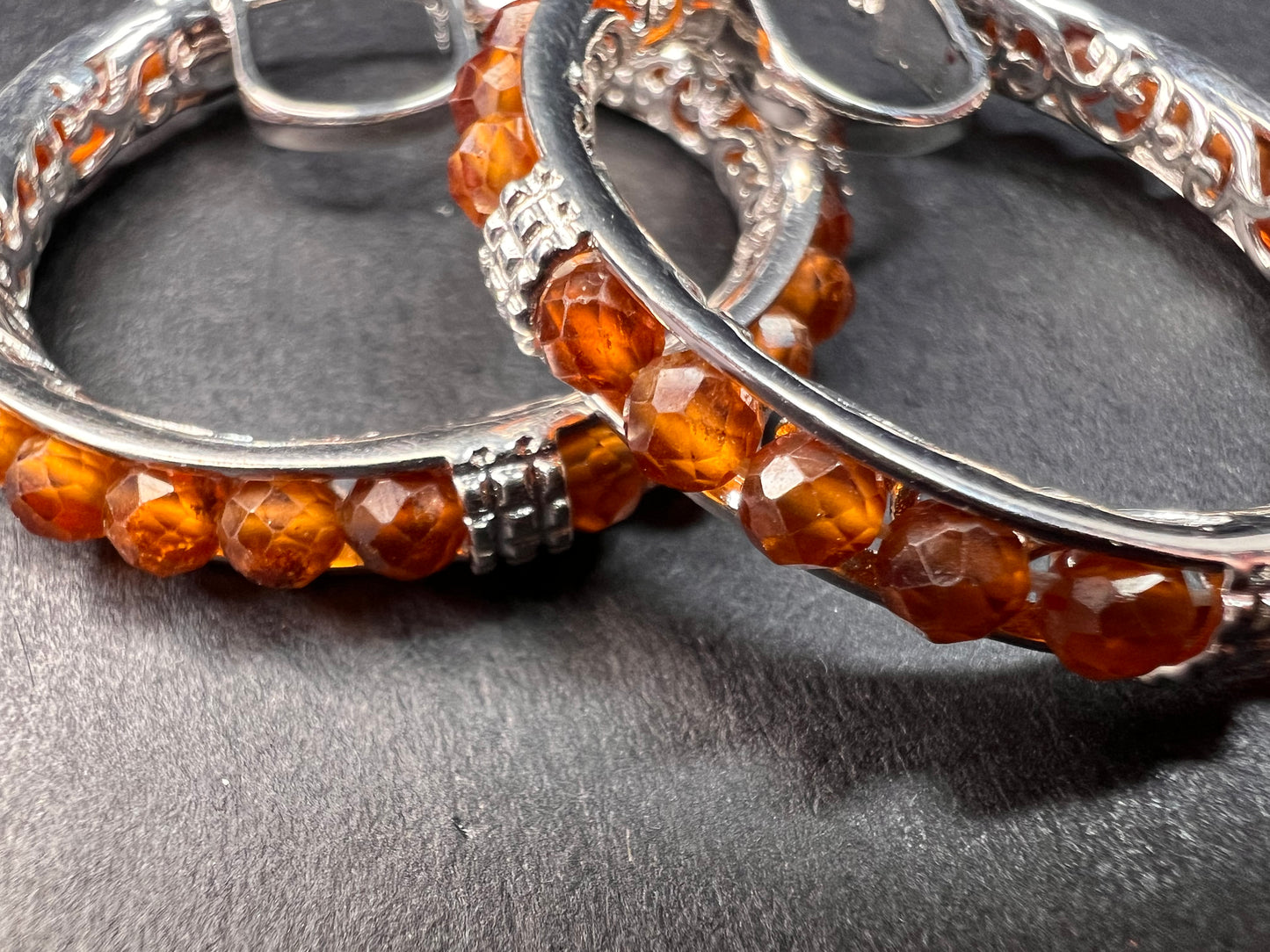 NEW Hessonite garnet hoop earrings in platinum over brass