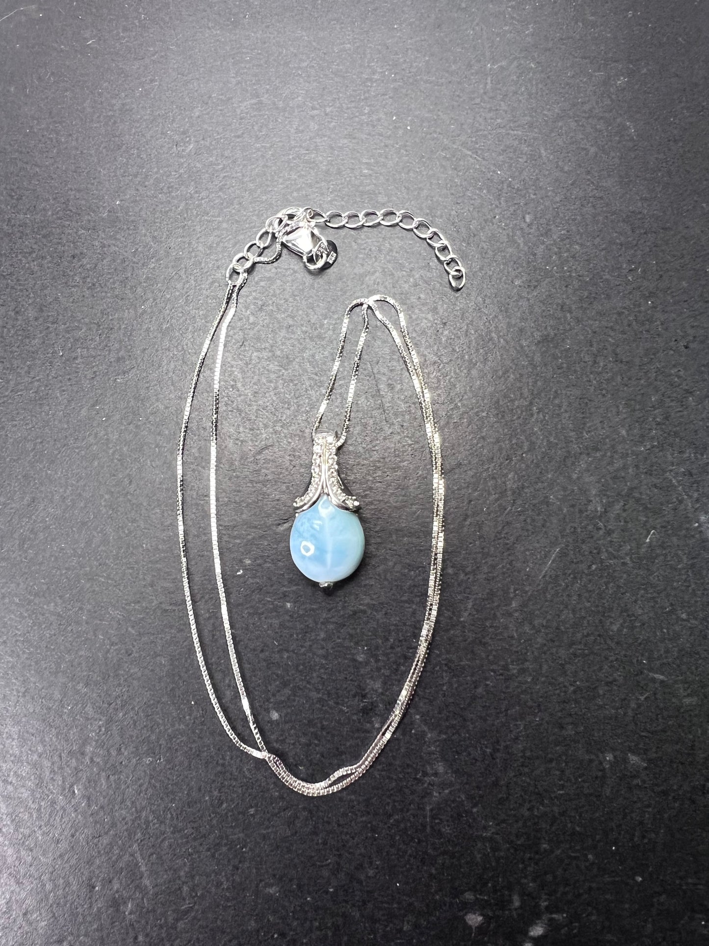 Larimar tear drop sterling silver pendant with 18 inch chain necklace