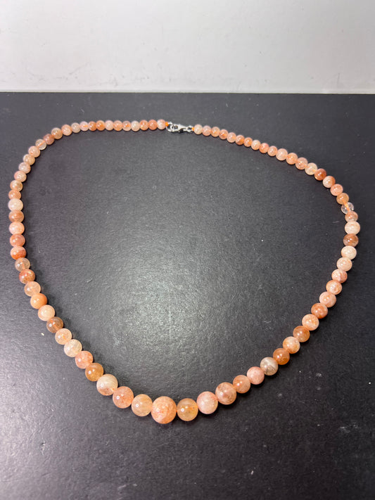 Sunstone graduated bead necklace 18 inches with sterling clasp