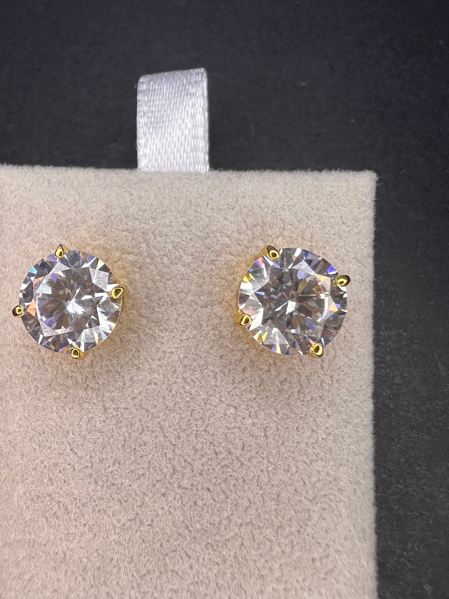 Charles Winston white CZ solitaire 18k gold over sterling silver stud earrings