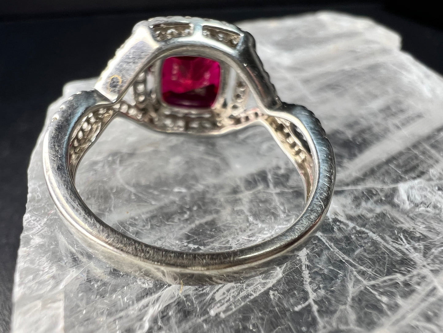 Sterling Silver Lab Ruby Halo Ring Size 7 DHJ 925