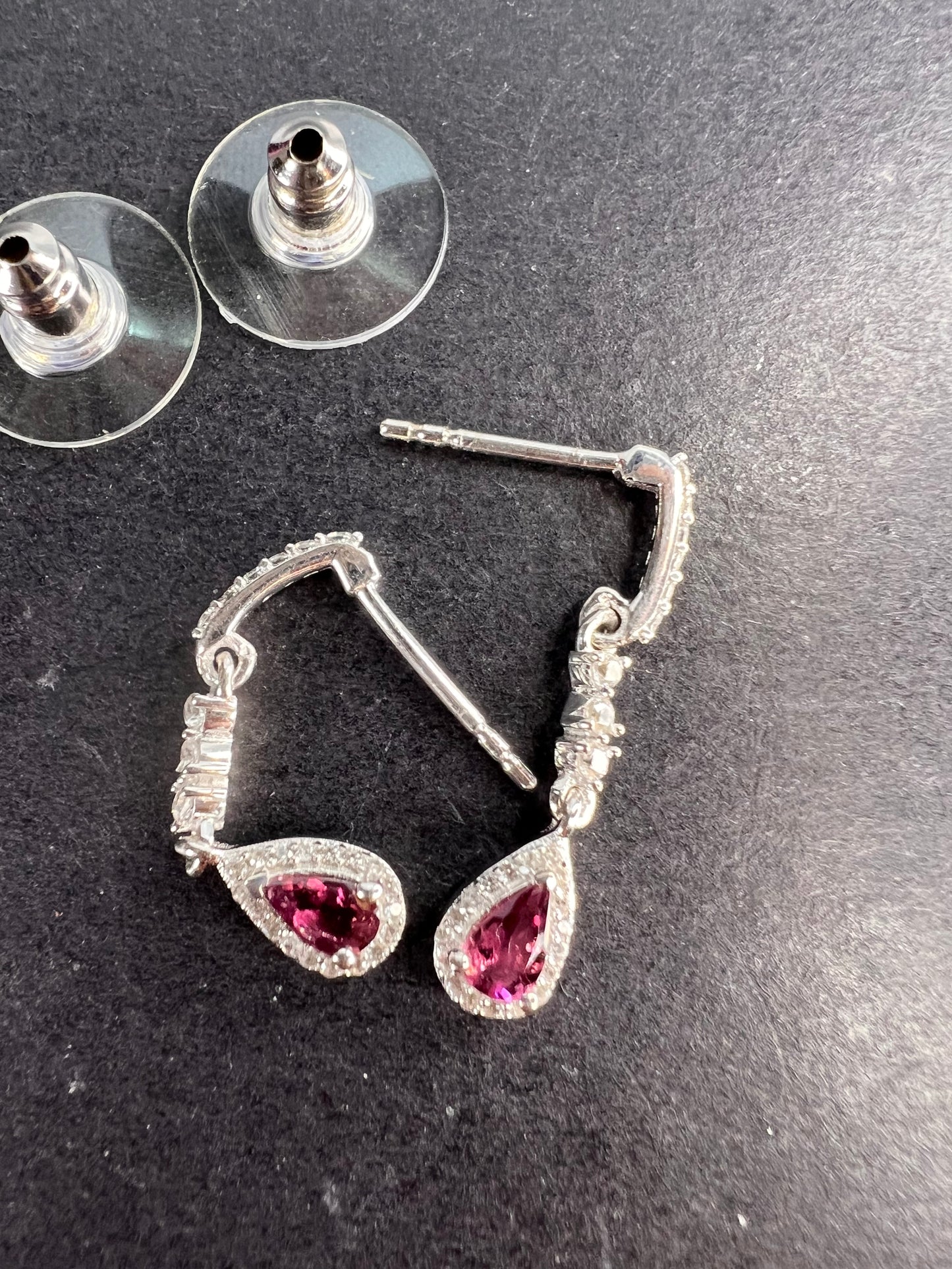 Ofiki rubellite and zircon drop earrings in platinum over sterling silver *NEW*