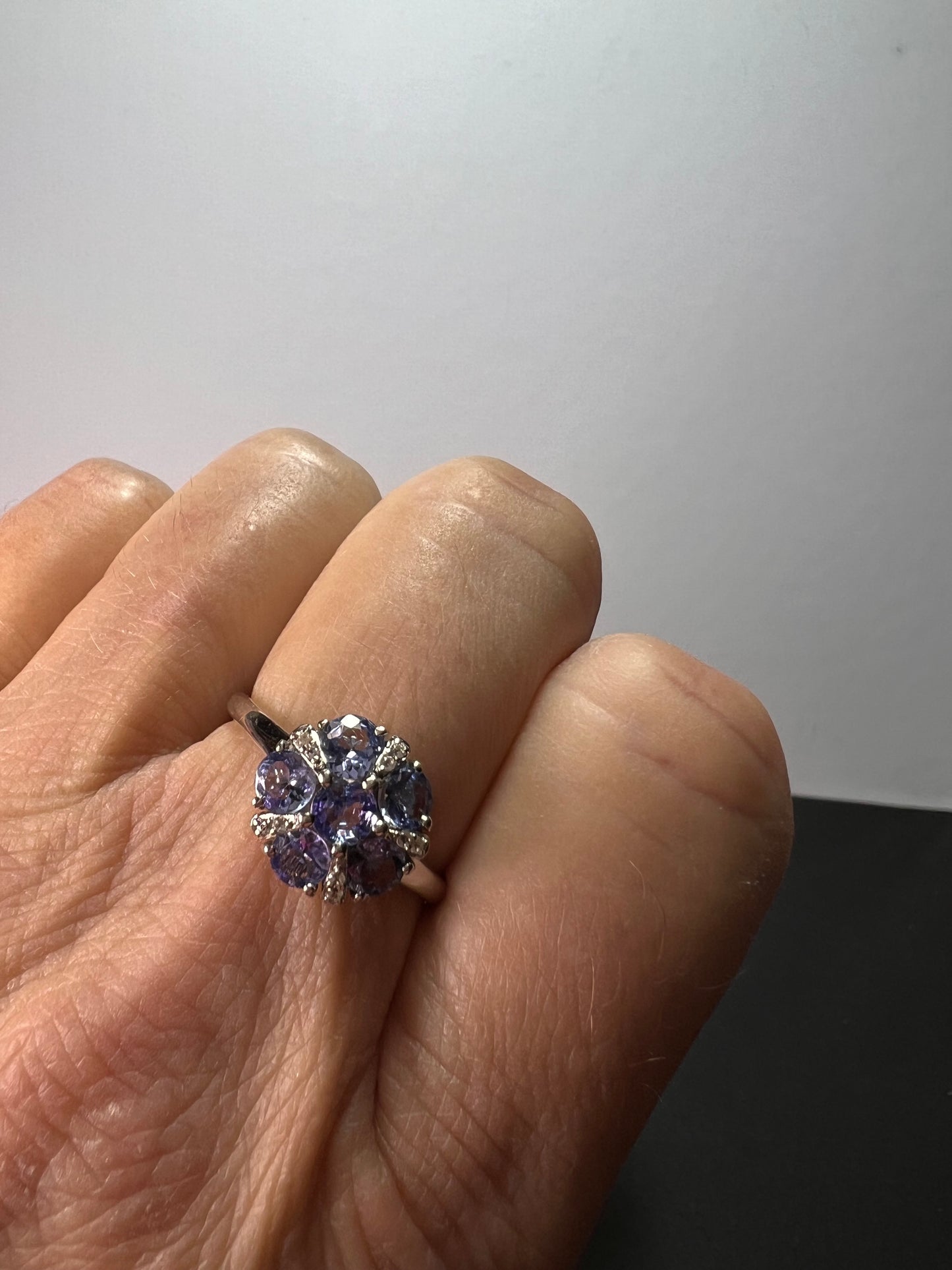 Tanzanite and zircon sterling silver ring size 9