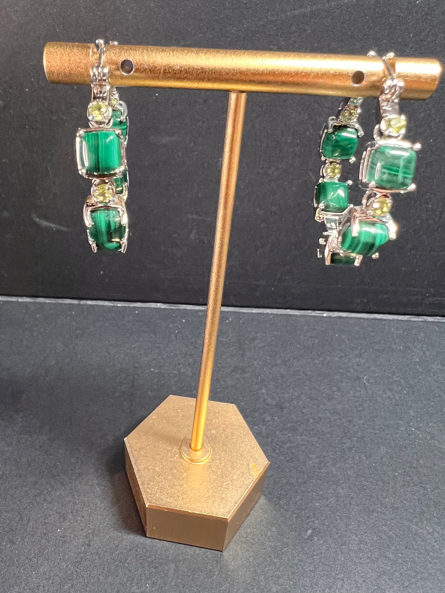 NEW malachite and peridot inside out hoop earrings in platinum over brass